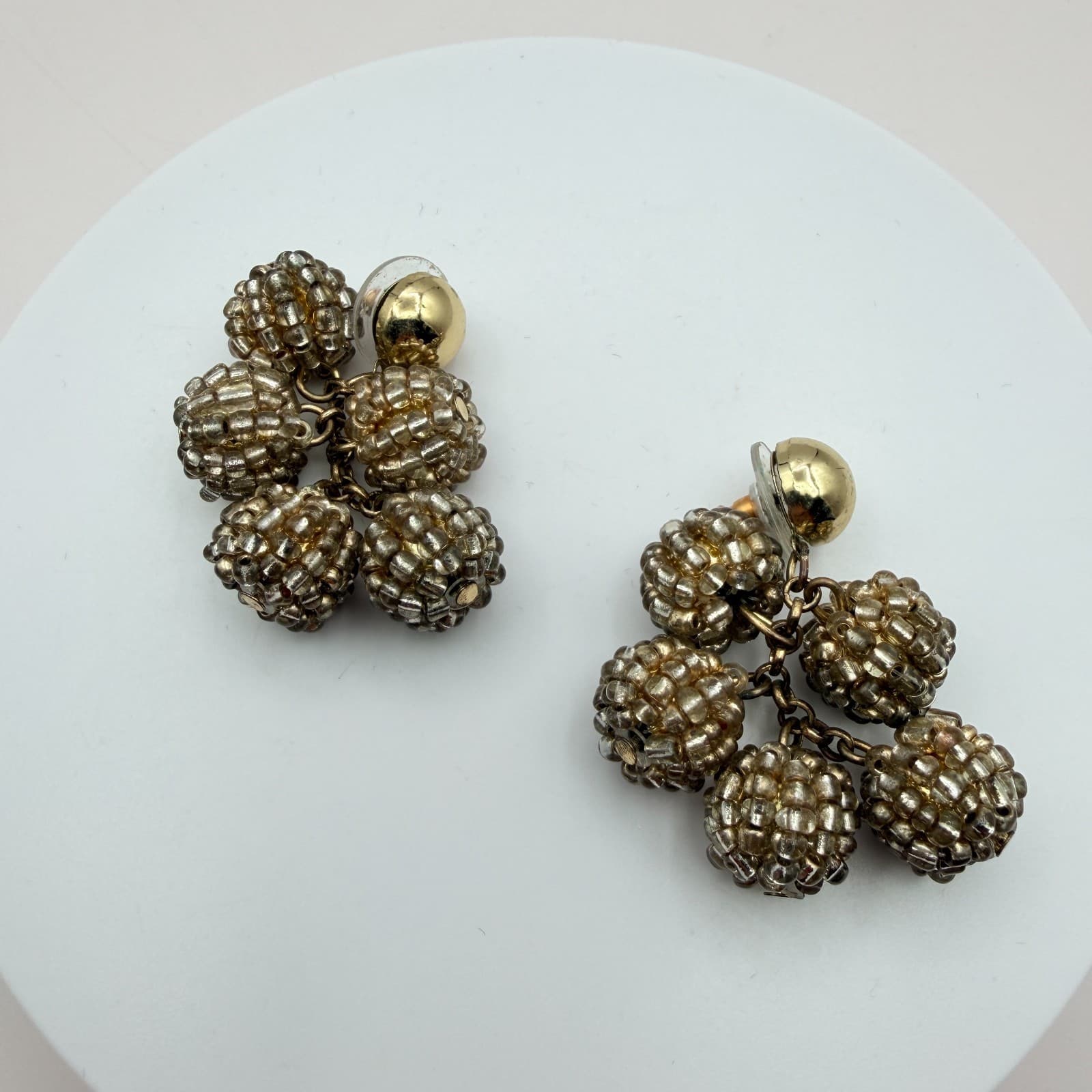 Vintage Y2K Gold Tone Beaded Dangle Earrings Statement Women's Classic Jewelry - Image 1