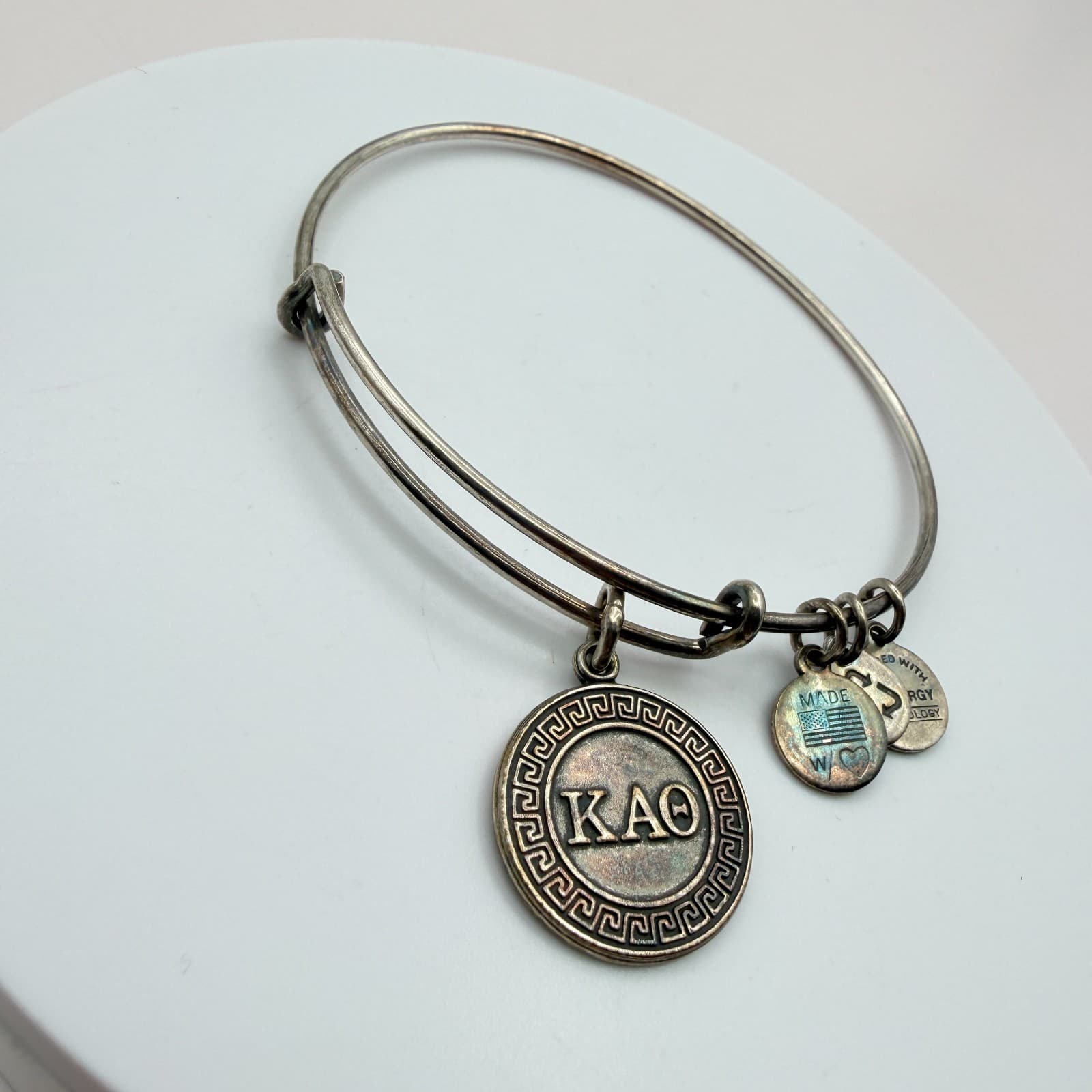 VTG 80s Alex and Ani Kappa Alpha Theta KAO Sorority Silver Tone Bangle Bracelet - Thumbnail 5