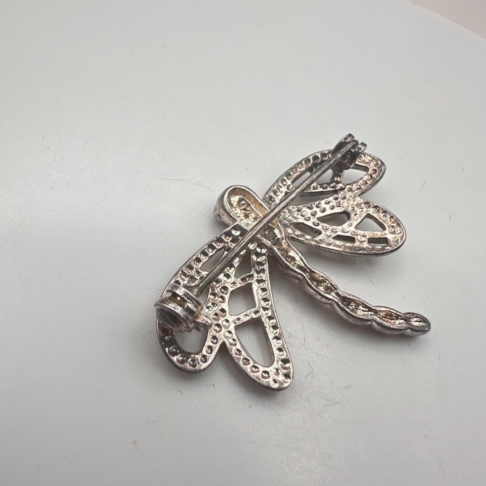 Vintage 90s Silver Tone Dragonfly Brooch Openwork Insect Pin Nature Jewelry - Thumbnail 4