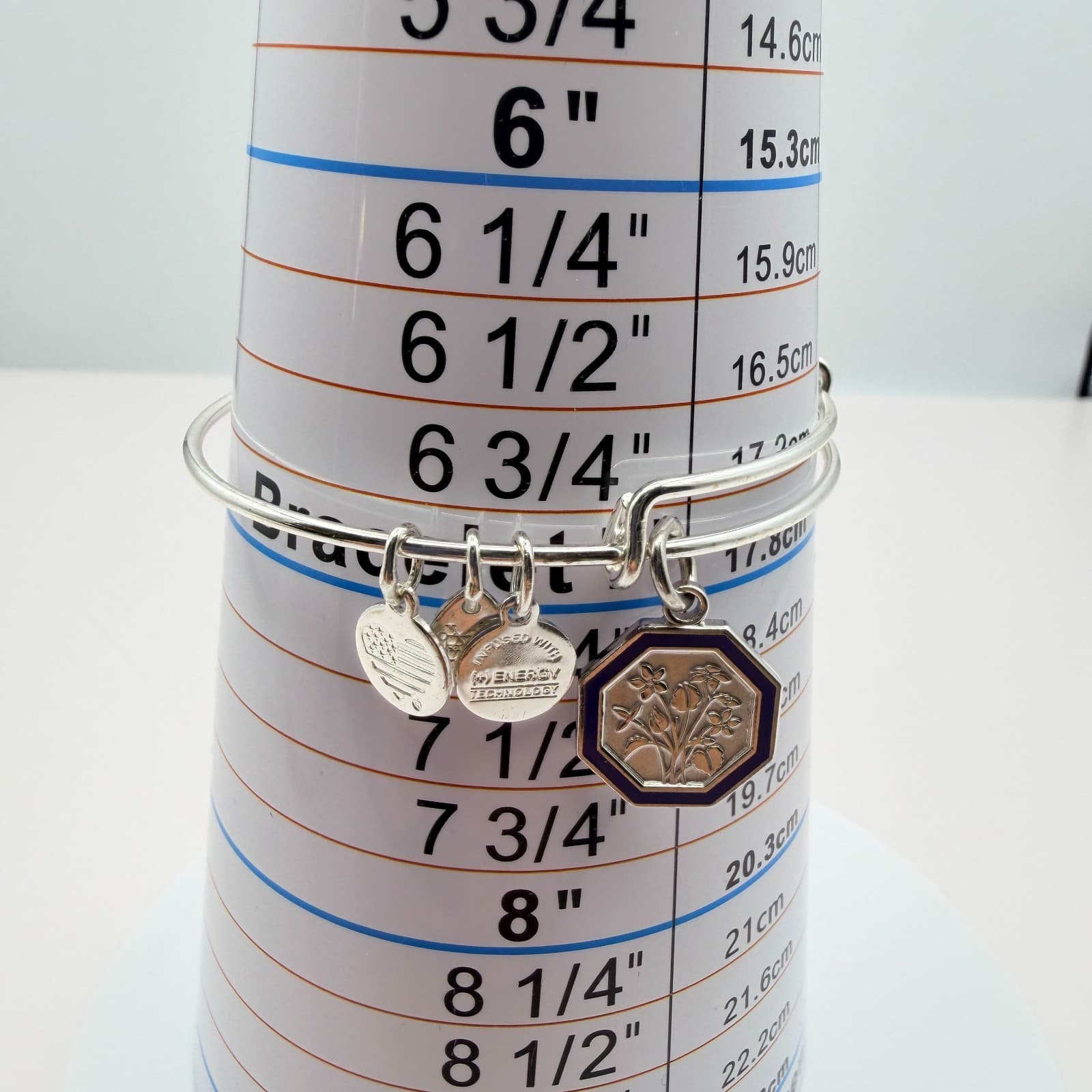 Vintage Y2K Alex Ani Silver Tone Expandable Bangle Floral Octagon Charm Jewelry - Thumbnail 9