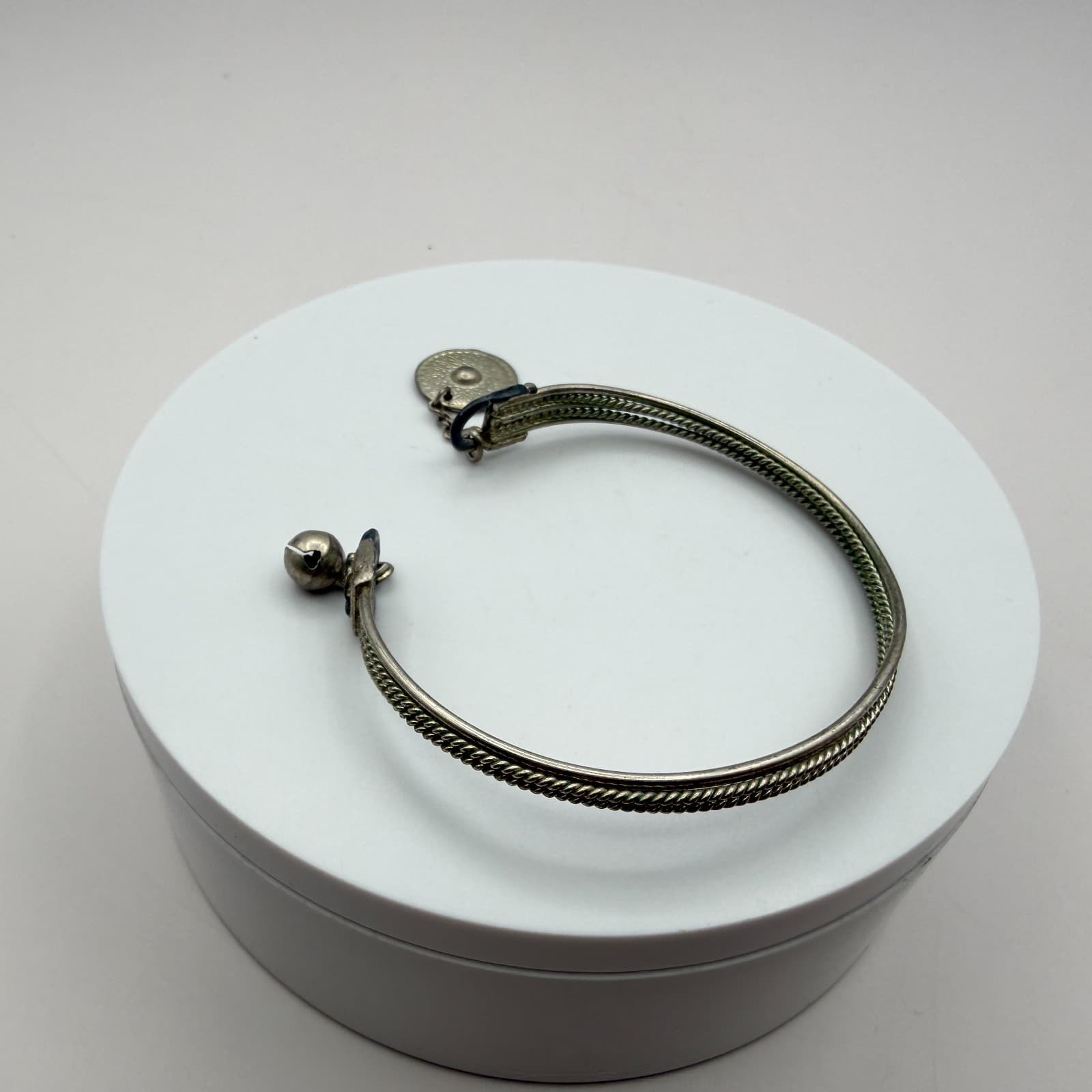 Vintage Y2K Silver Tone Bell Coin Charm Cuff Bracelet Boho Women's Jewelry - Thumbnail 2