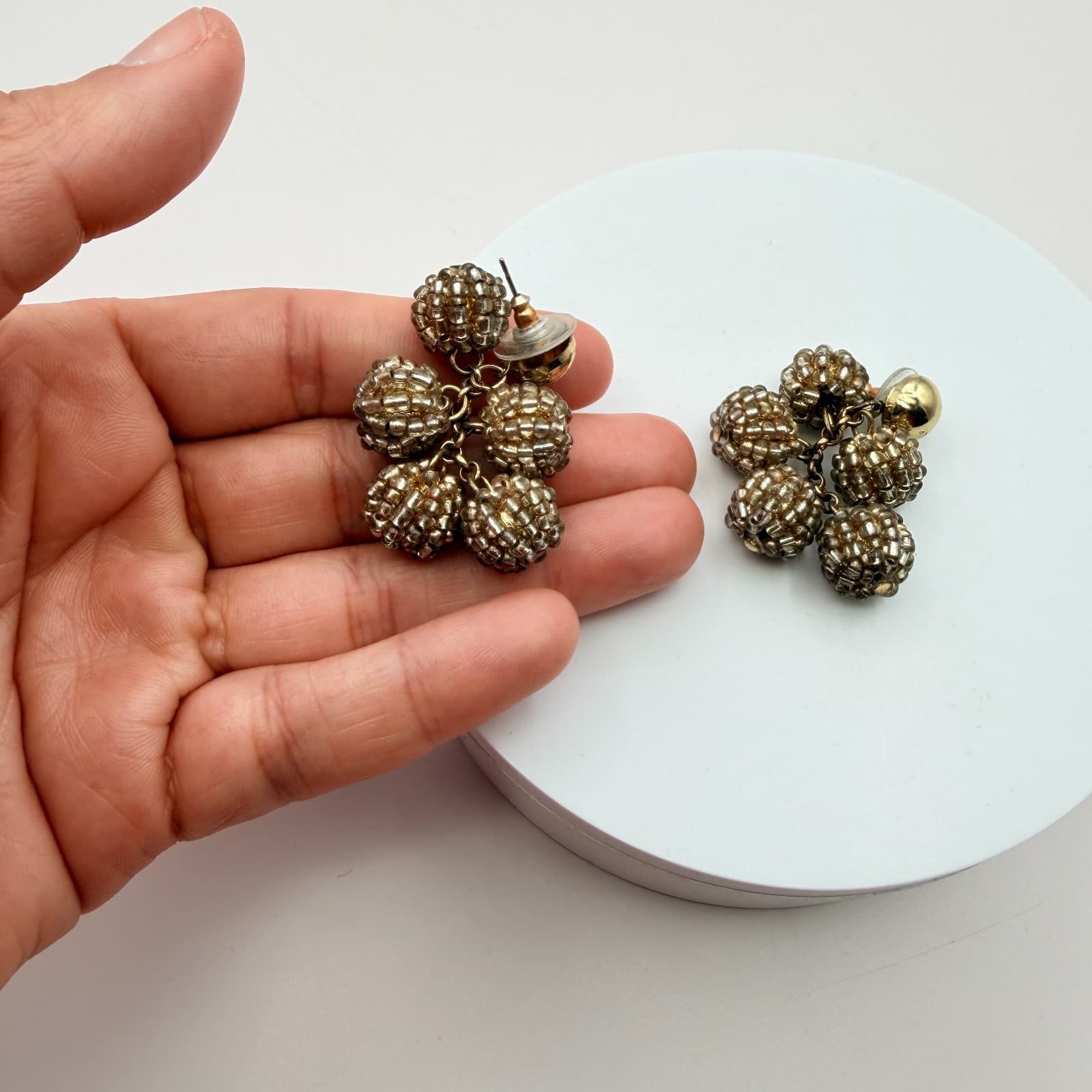 Vintage Y2K Gold Tone Beaded Dangle Earrings Statement Women's Classic Jewelry - Thumbnail 7