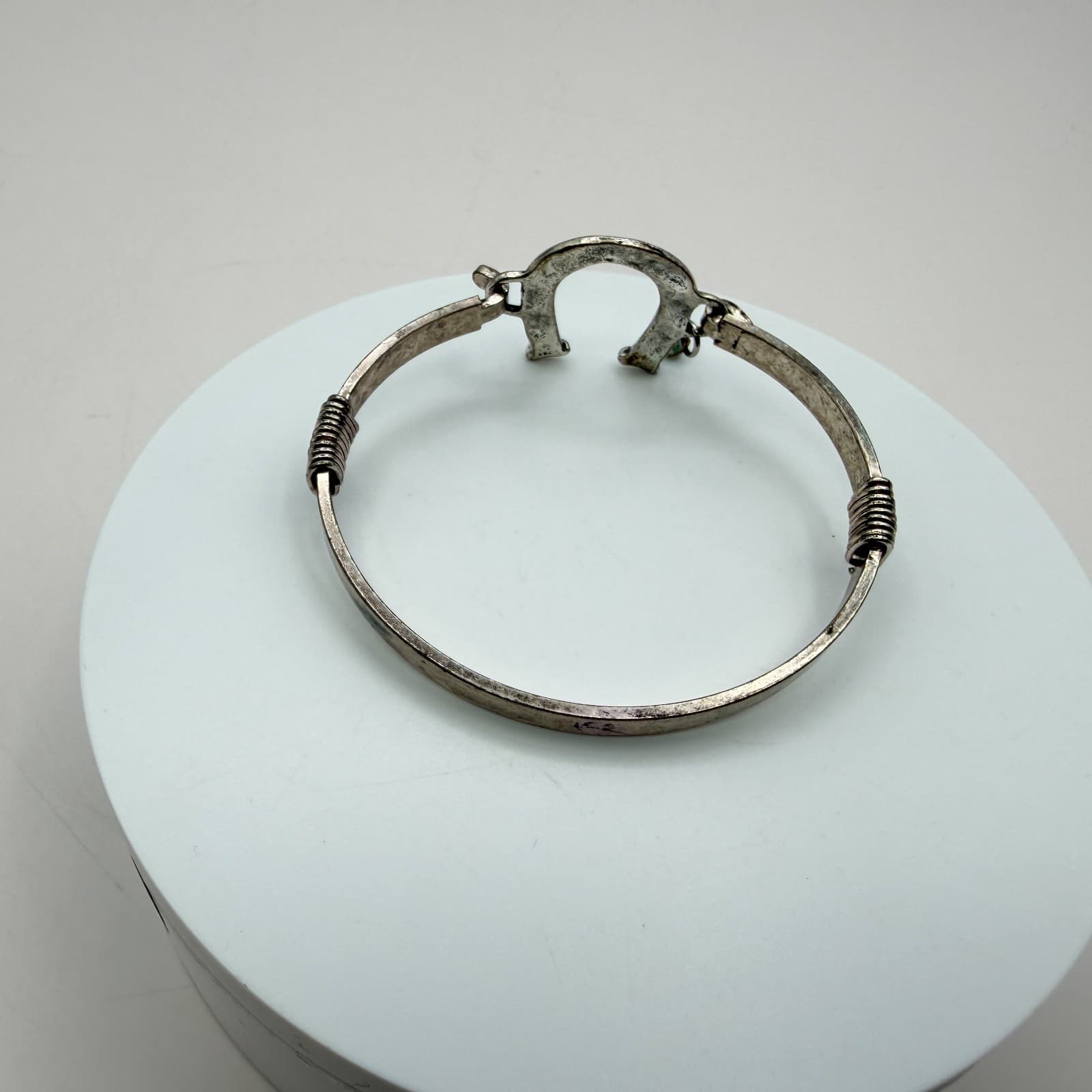 Vintage 90s Silver Tone Horseshoe Turquoise Bead Bangle Bracelet Women's Jewelry - Thumbnail 10