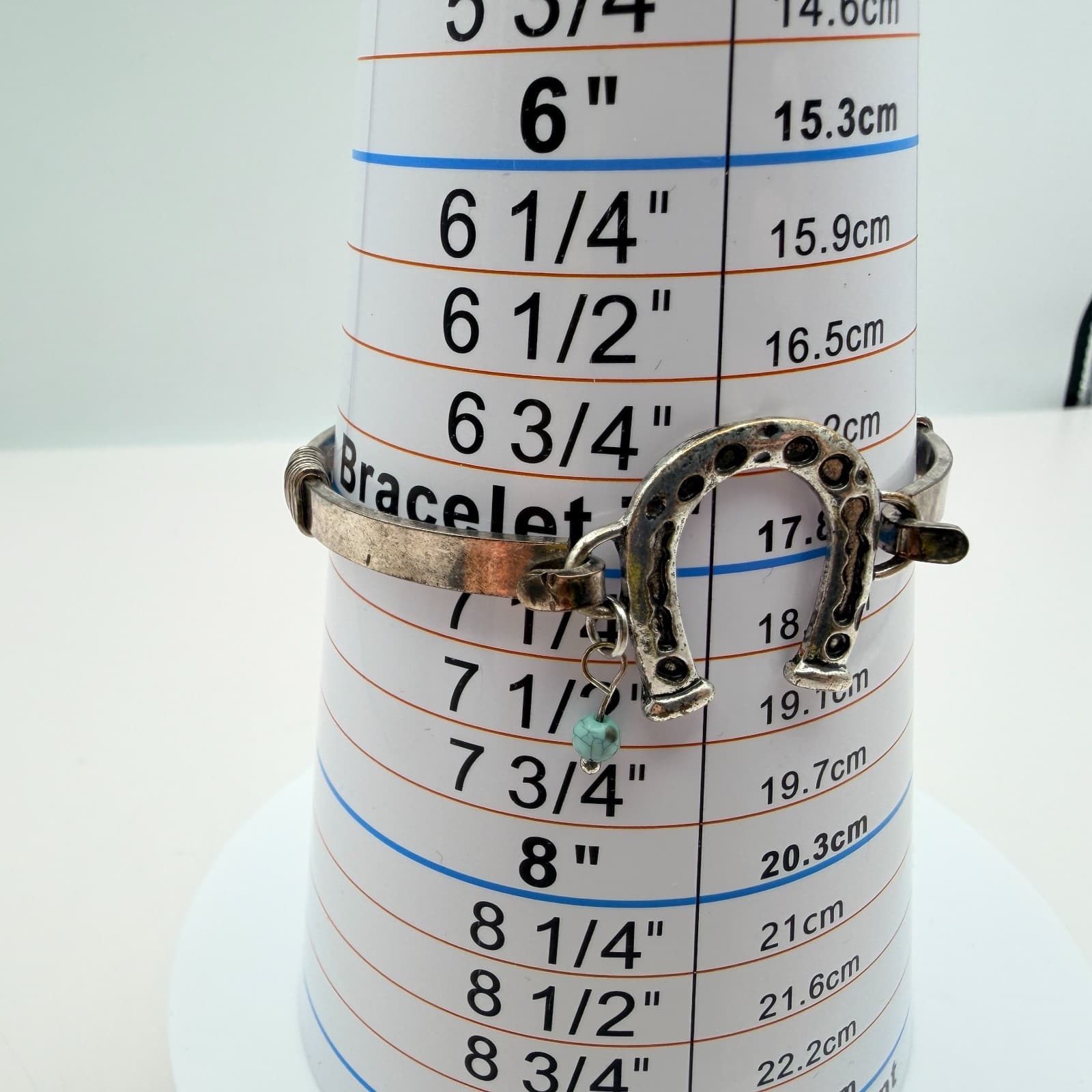 Vintage 90s Silver Tone Horseshoe Turquoise Bead Bangle Bracelet Women's Jewelry - Thumbnail 11