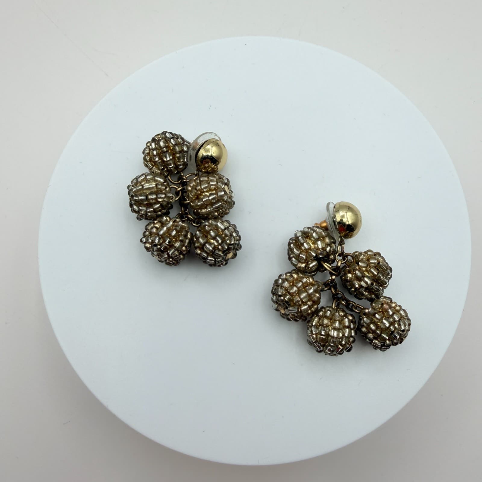 Vintage Y2K Gold Tone Beaded Dangle Earrings Statement Women's Classic Jewelry - Thumbnail 3