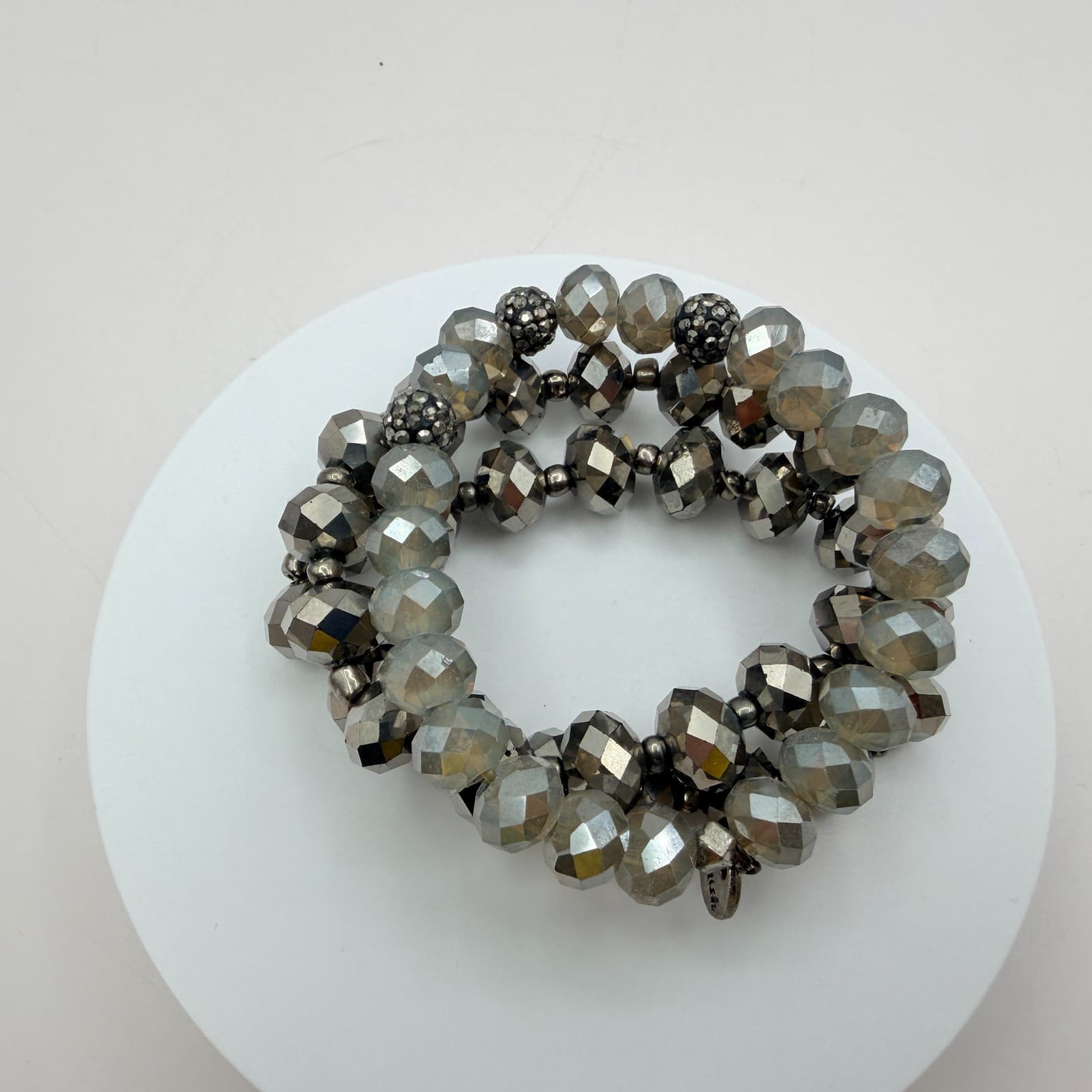 Vintage Y2K Silver Tone Multi Strand Stretch Beaded Bracelet Women Jewelry - Thumbnail 5