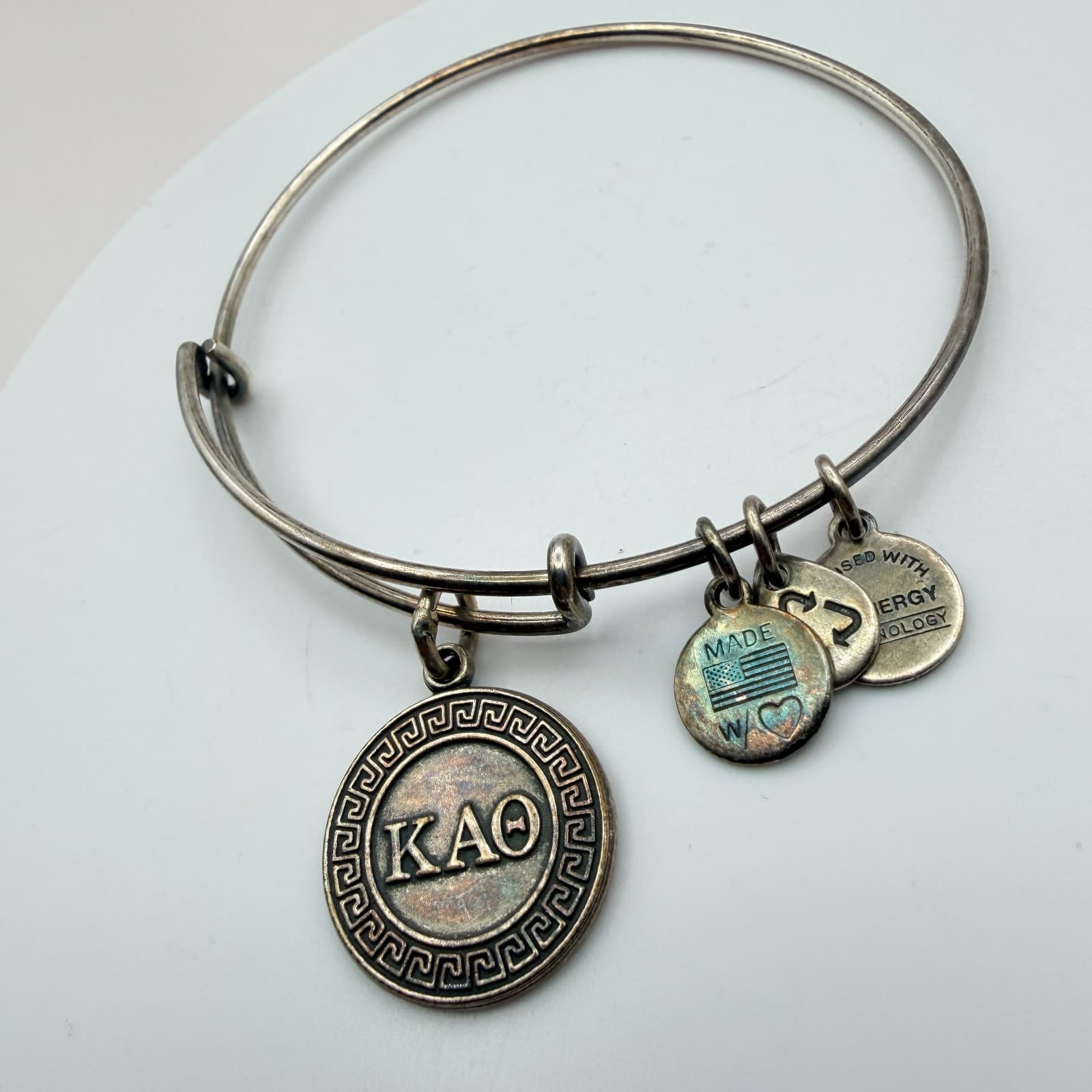 VTG 80s Alex and Ani Kappa Alpha Theta KAO Sorority Silver Tone Bangle Bracelet - Thumbnail 7