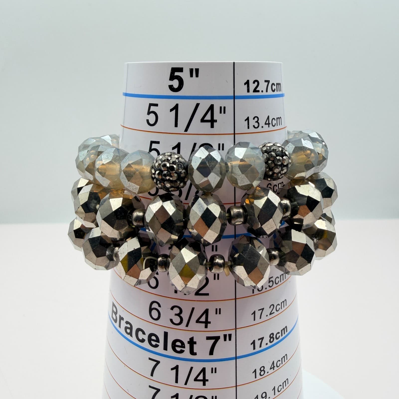 Vintage Y2K Silver Tone Multi Strand Stretch Beaded Bracelet Women Jewelry - Thumbnail 11