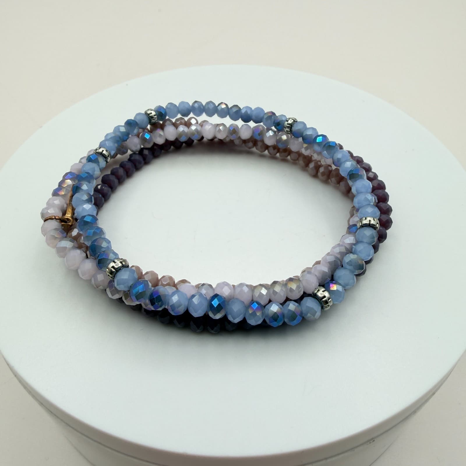 Vintage 90s Iridescent Beaded Bracelet Set Boho Women's Classic Fashion Jewelry - Thumbnail 3