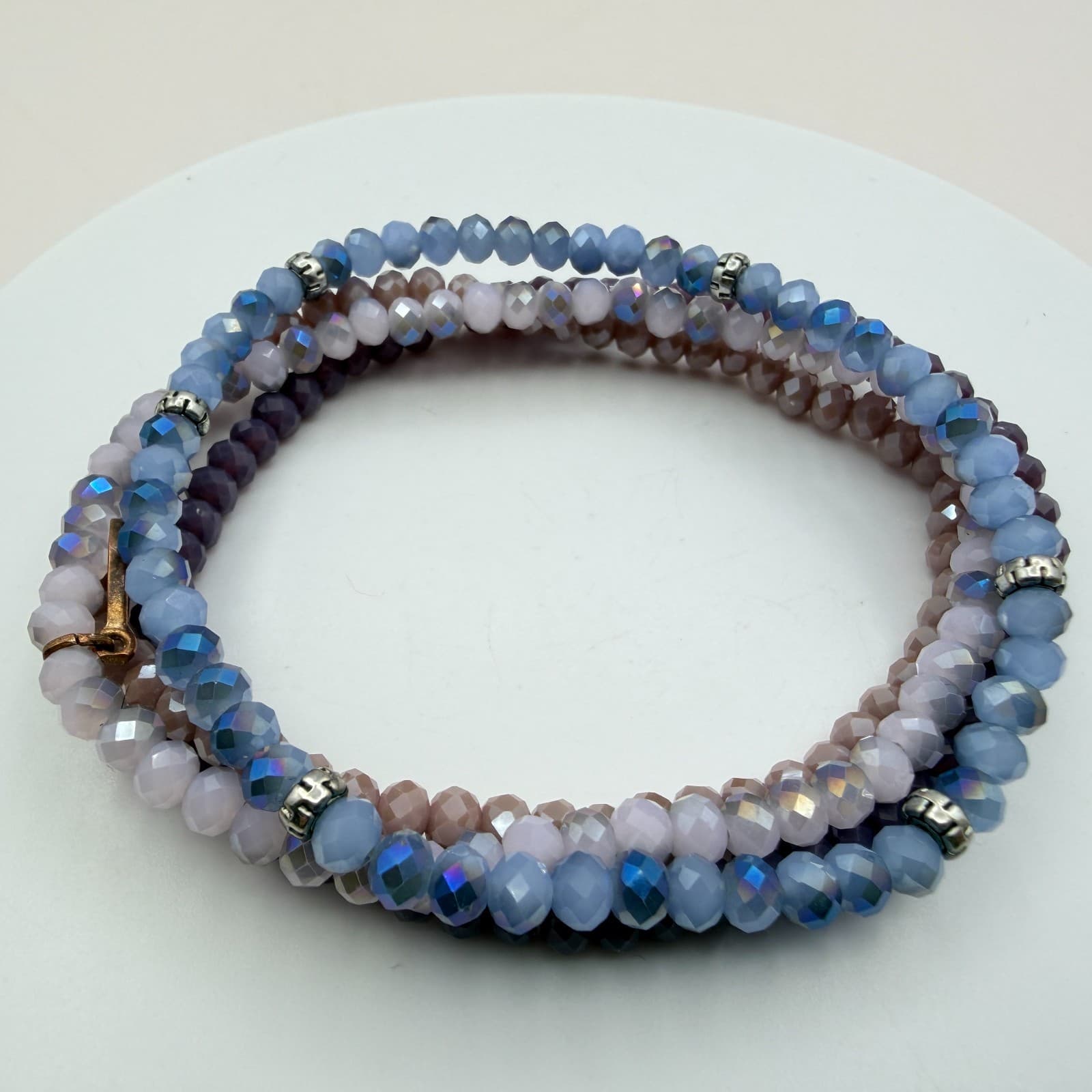 Vintage 90s Iridescent Beaded Bracelet Set Boho Women's Classic Fashion Jewelry - Thumbnail 6