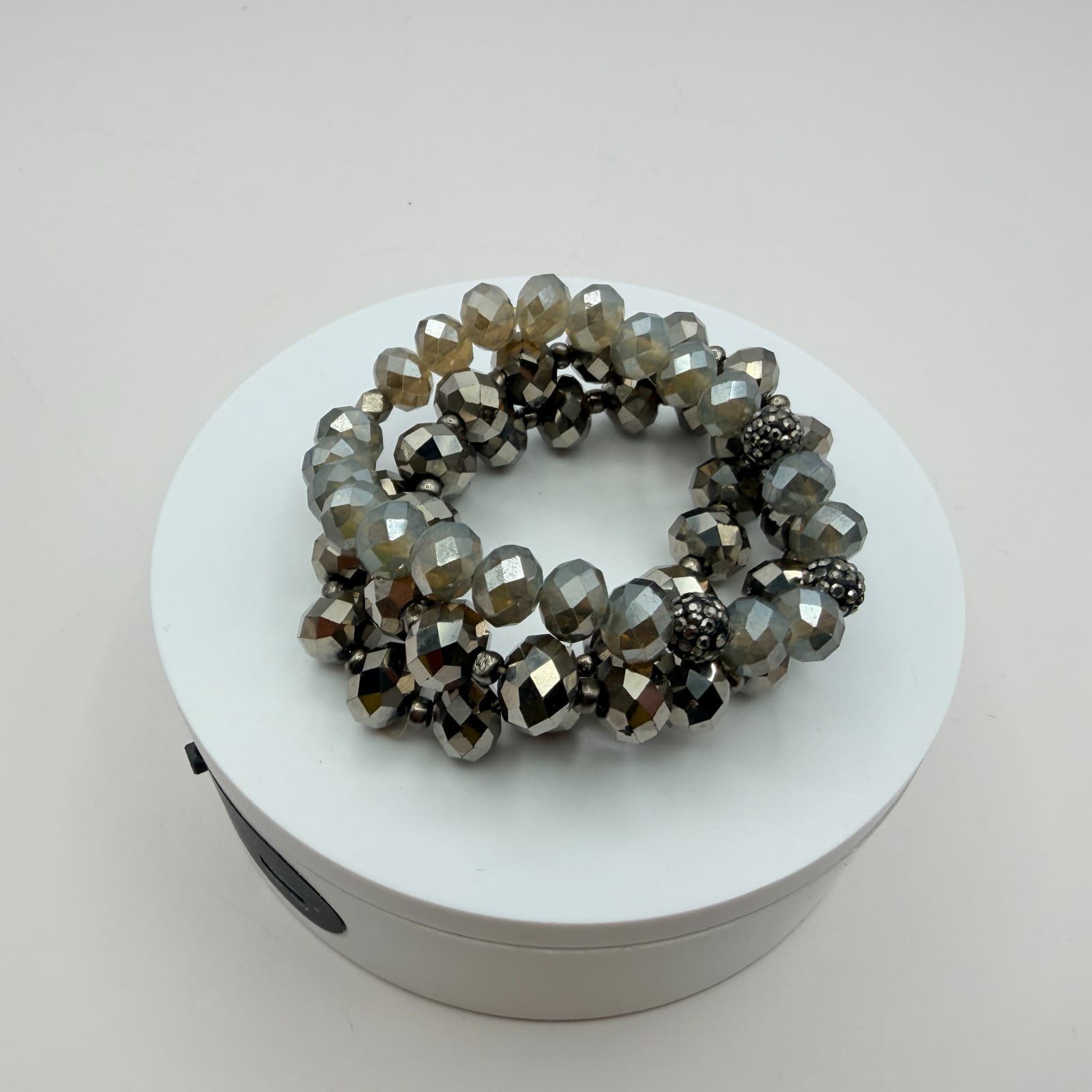 Vintage Y2K Silver Tone Multi Strand Stretch Beaded Bracelet Women Jewelry - Thumbnail 9