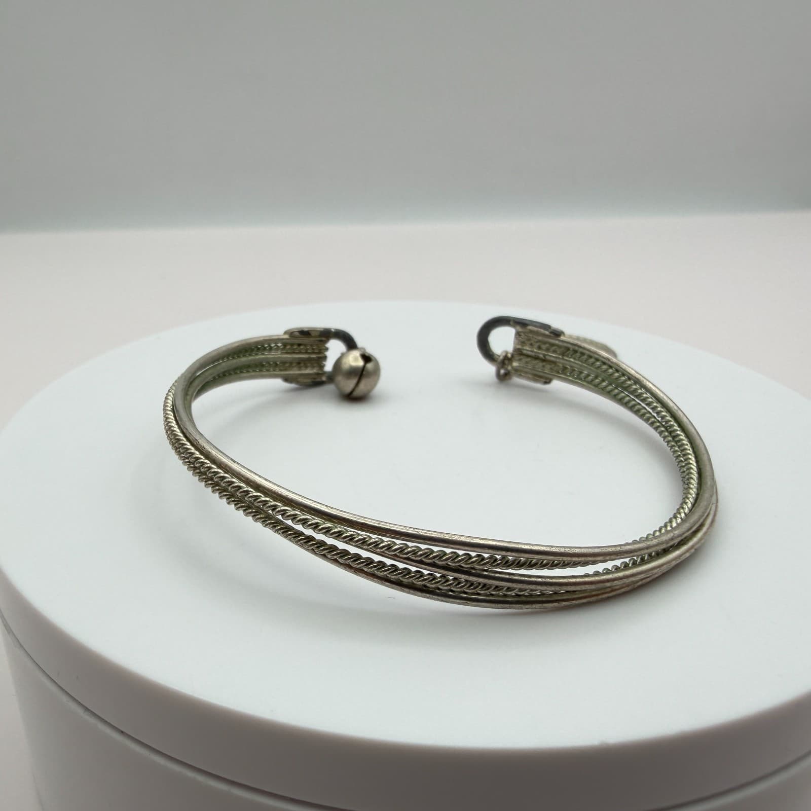 Vintage Y2K Silver Tone Bell Coin Charm Cuff Bracelet Boho Women's Jewelry - Thumbnail 5