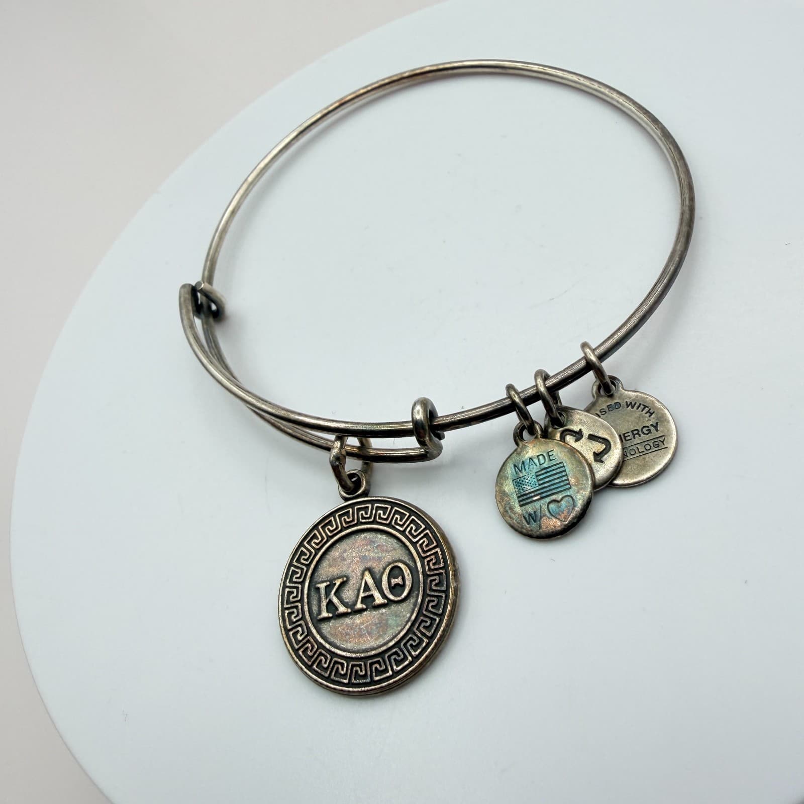 VTG 80s Alex and Ani Kappa Alpha Theta KAO Sorority Silver Tone Bangle Bracelet - Thumbnail 6