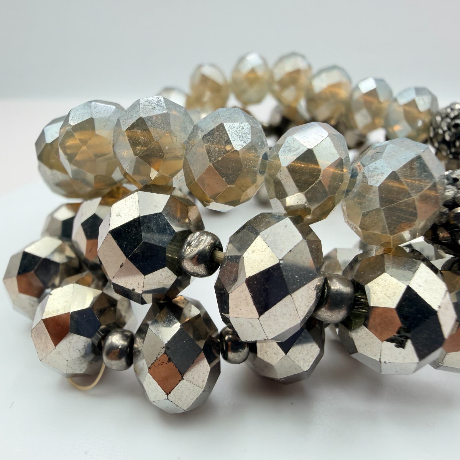 Vintage Y2K Silver Tone Multi Strand Stretch Beaded Bracelet Women Jewelry - Thumbnail 7