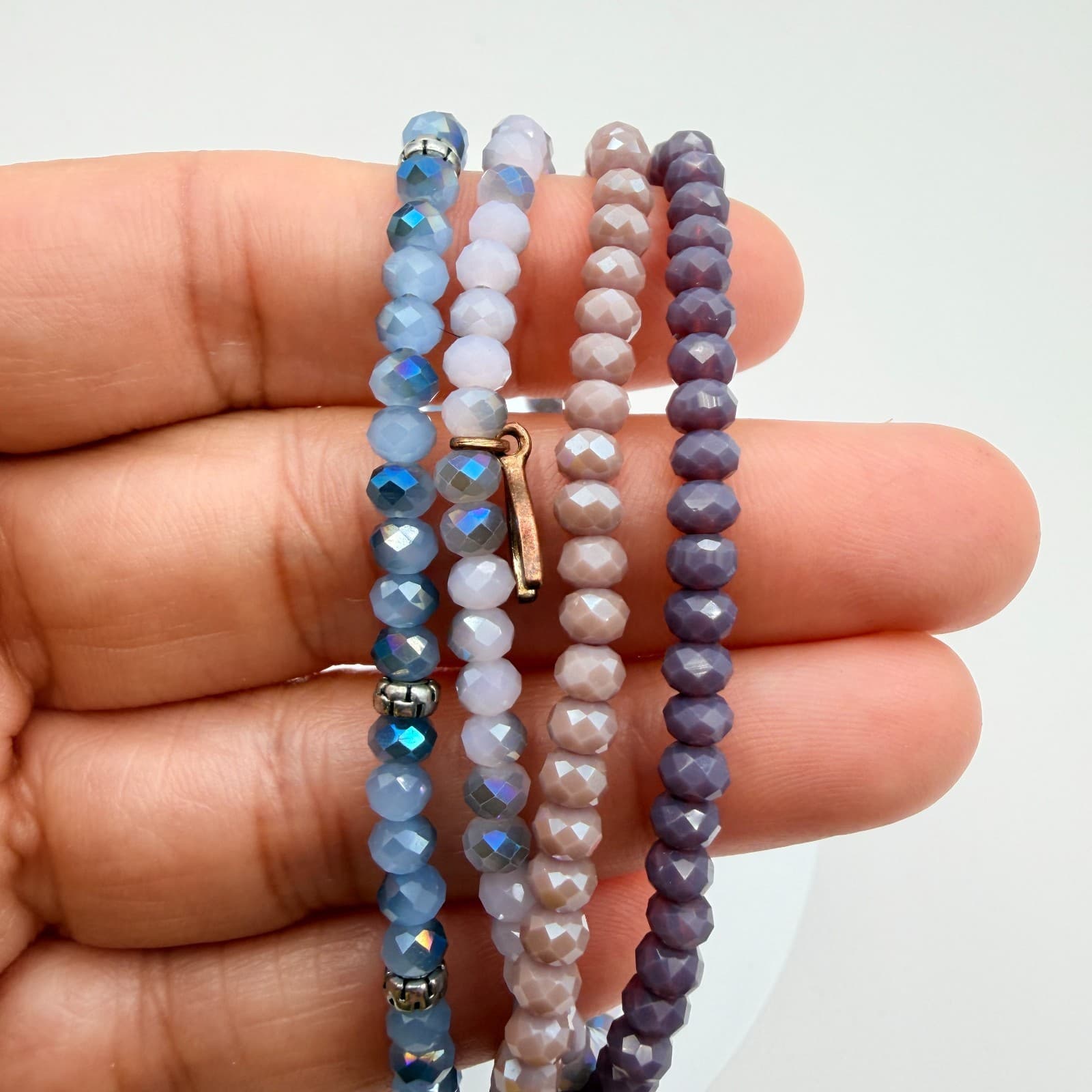 Vintage 90s Iridescent Beaded Bracelet Set Boho Women's Classic Fashion Jewelry - Thumbnail 7