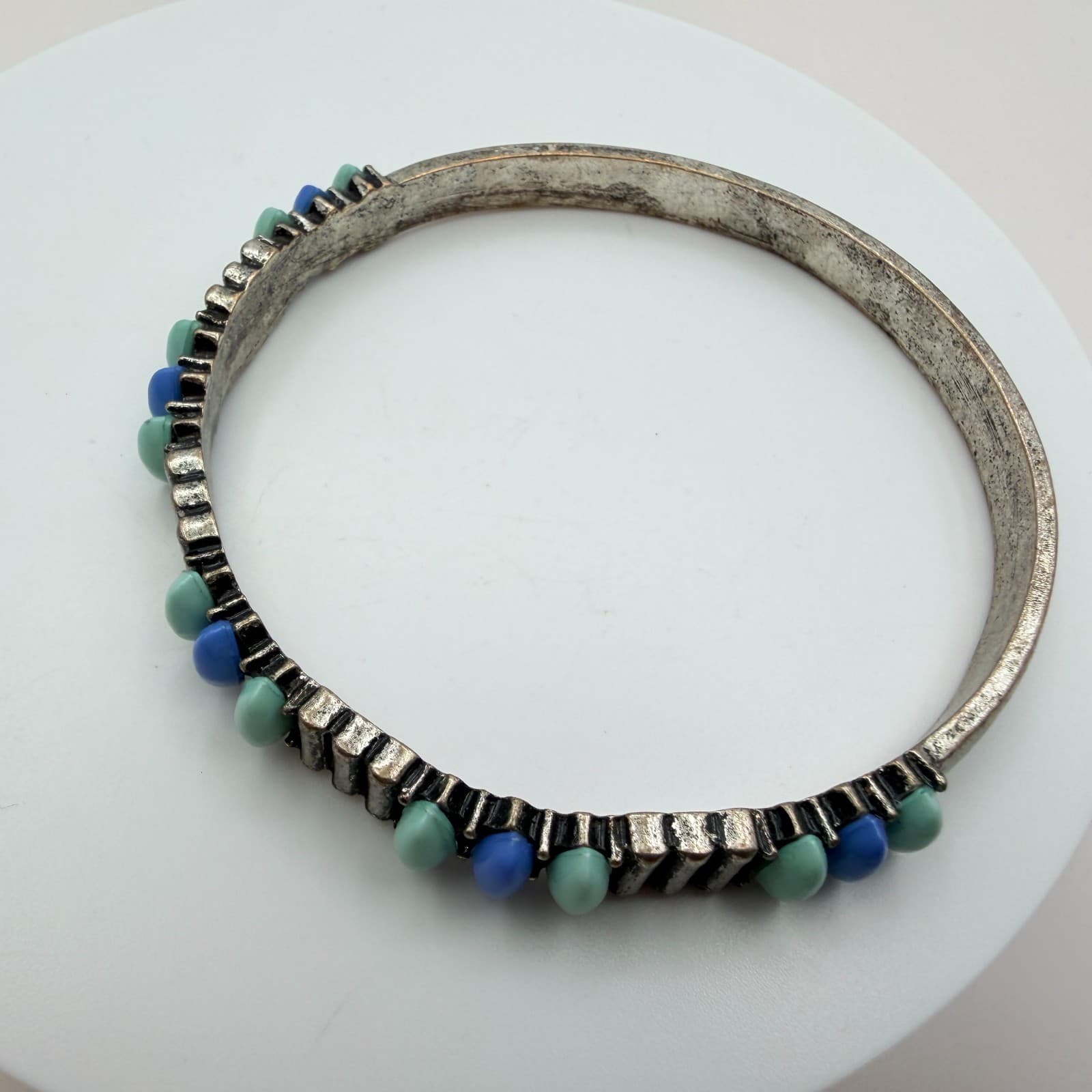 Vintage Y2K Silver Tone Beaded Bangle Bracelet Boho Women's Classic Jewelry - Thumbnail 6