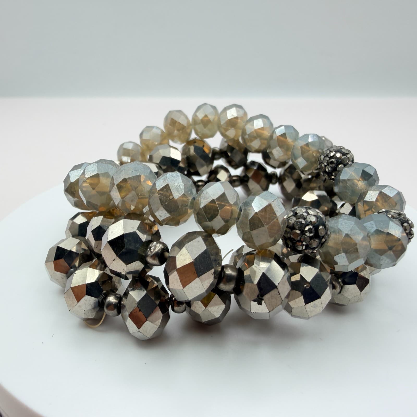 Vintage Y2K Silver Tone Multi Strand Stretch Beaded Bracelet Women Jewelry - Thumbnail 8