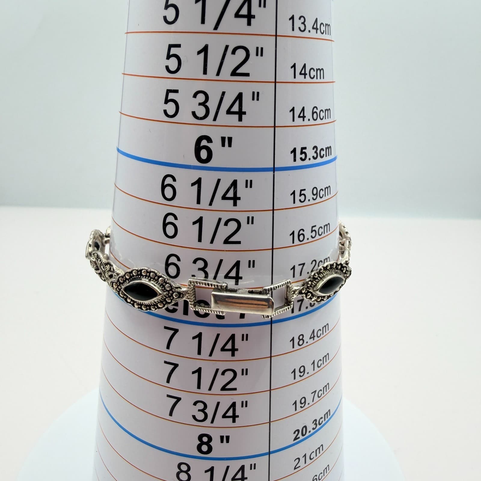 Vintage Y2K Silver Tone Marcasite Onyx Bracelet Retro Women's Classic Jewelry - Thumbnail 10