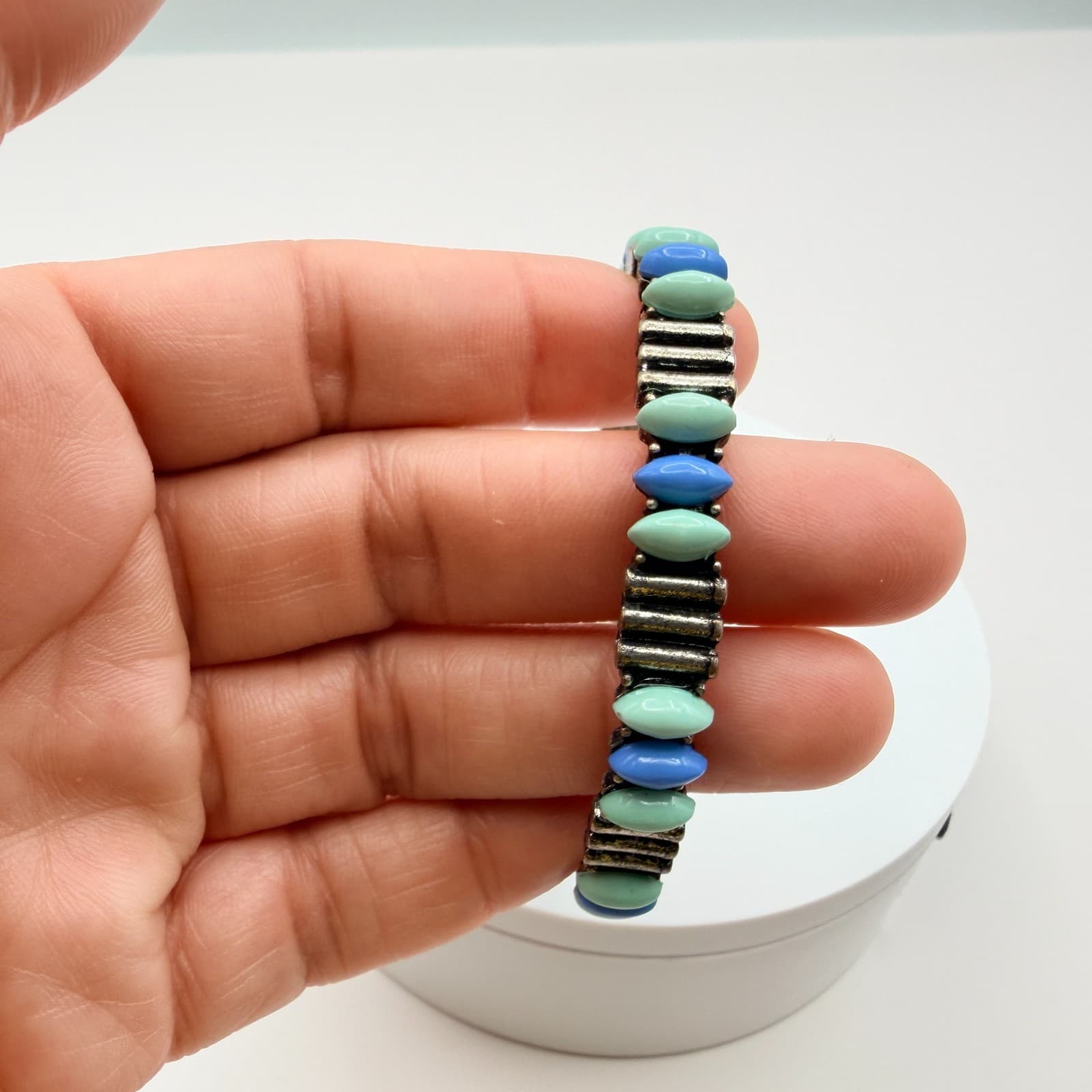 Vintage Y2K Silver Tone Beaded Bangle Bracelet Boho Women's Classic Jewelry - Thumbnail 8