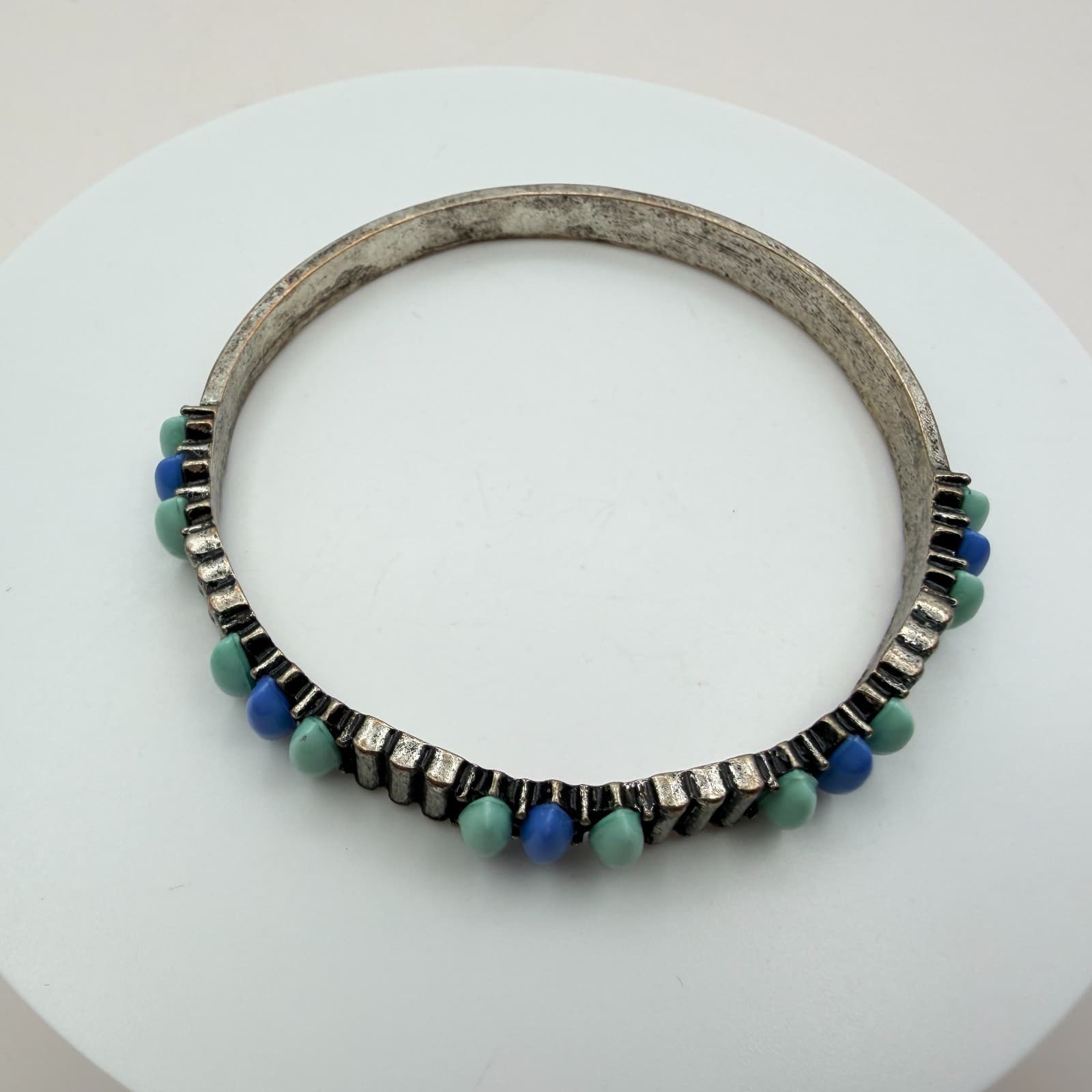 Vintage Y2K Silver Tone Beaded Bangle Bracelet Boho Women's Classic Jewelry - Thumbnail 2