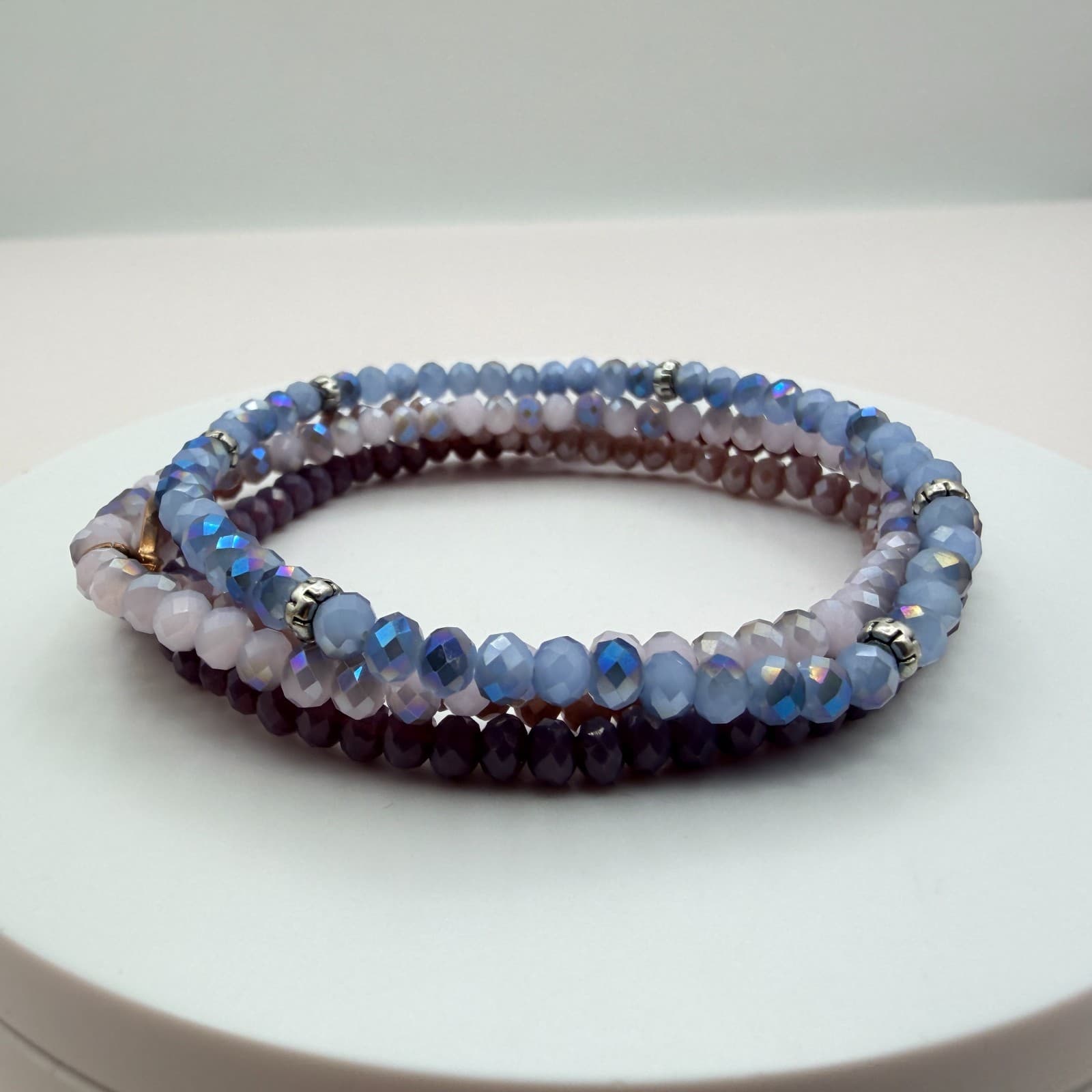 Vintage 90s Iridescent Beaded Bracelet Set Boho Women's Classic Fashion Jewelry - Thumbnail 5