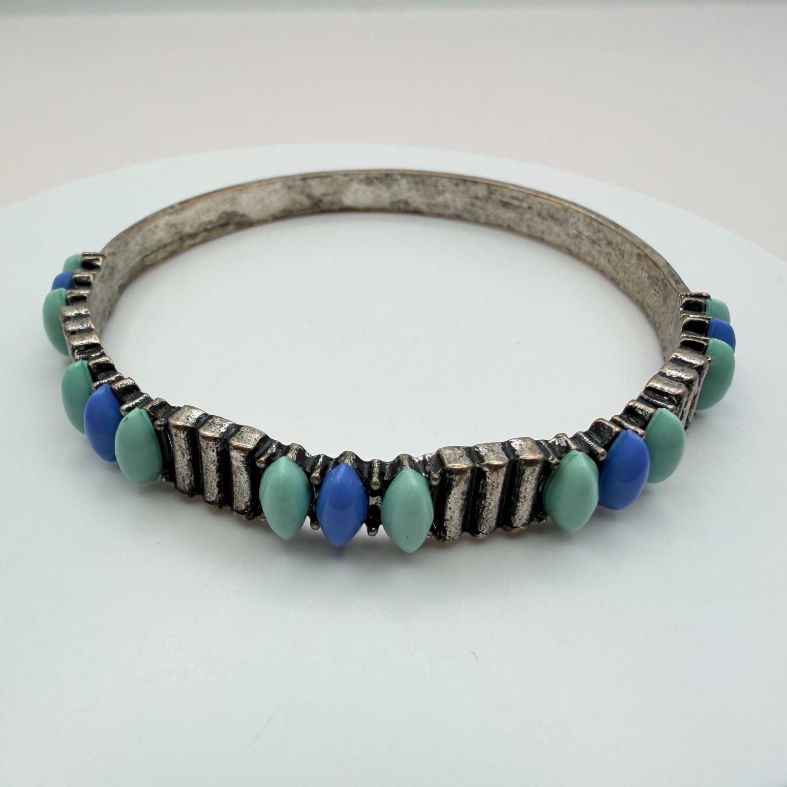 Vintage Y2K Silver Tone Beaded Bangle Bracelet Boho Women's Classic Jewelry - Thumbnail 4