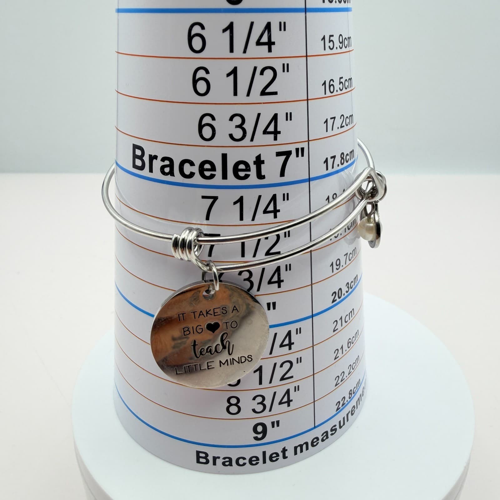 Vintage Y2K Silver Tone Pearl Heart Charm Bangle Women's Classic Jewelry - Thumbnail 8