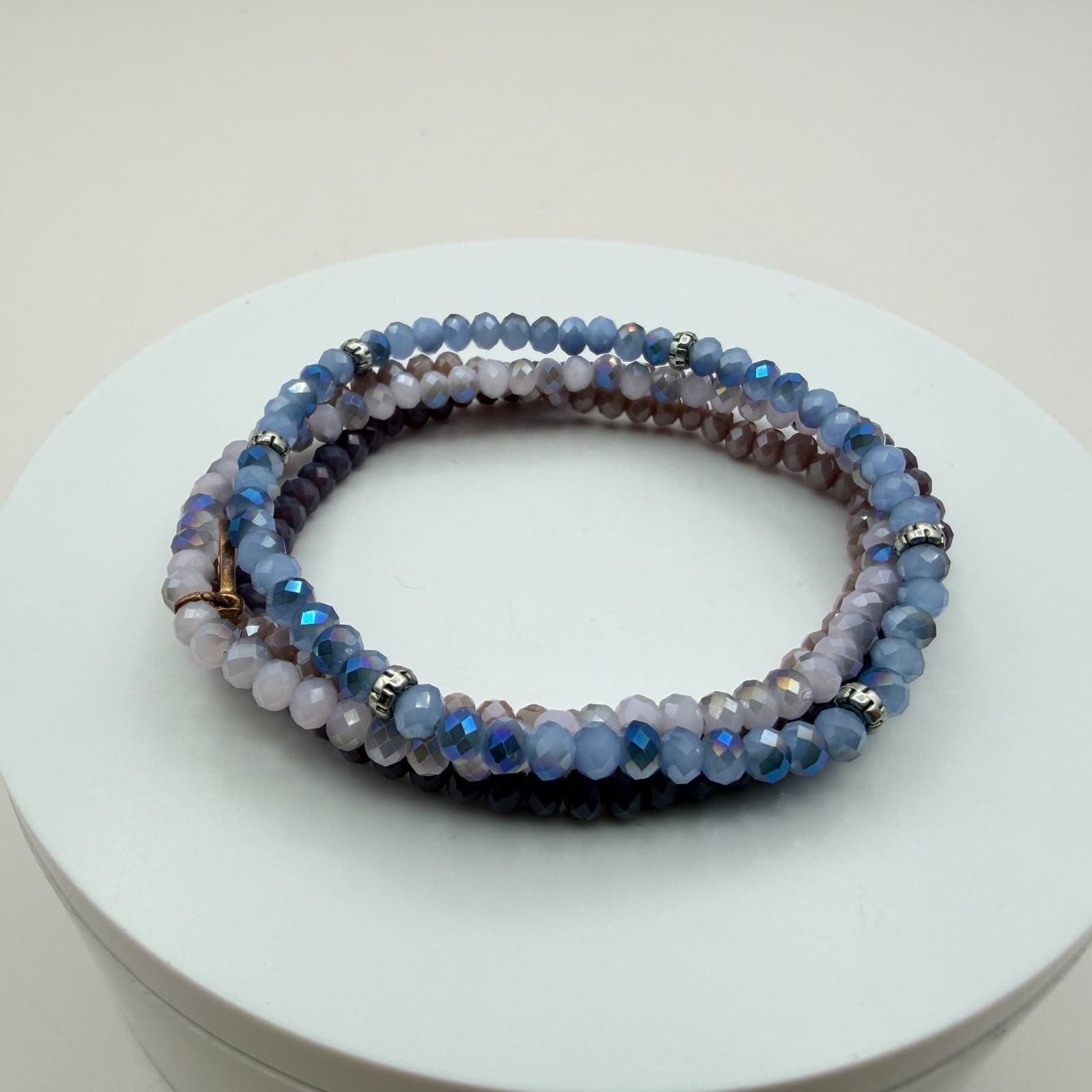 Vintage 90s Iridescent Beaded Bracelet Set Boho Women's Classic Fashion Jewelry - Thumbnail 4