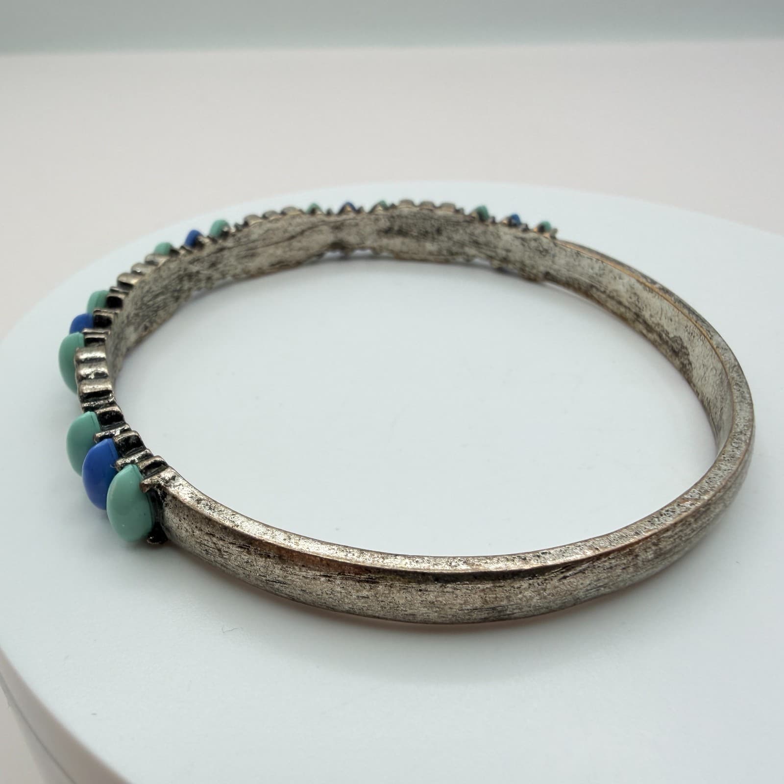 Vintage Y2K Silver Tone Beaded Bangle Bracelet Boho Women's Classic Jewelry - Thumbnail 7