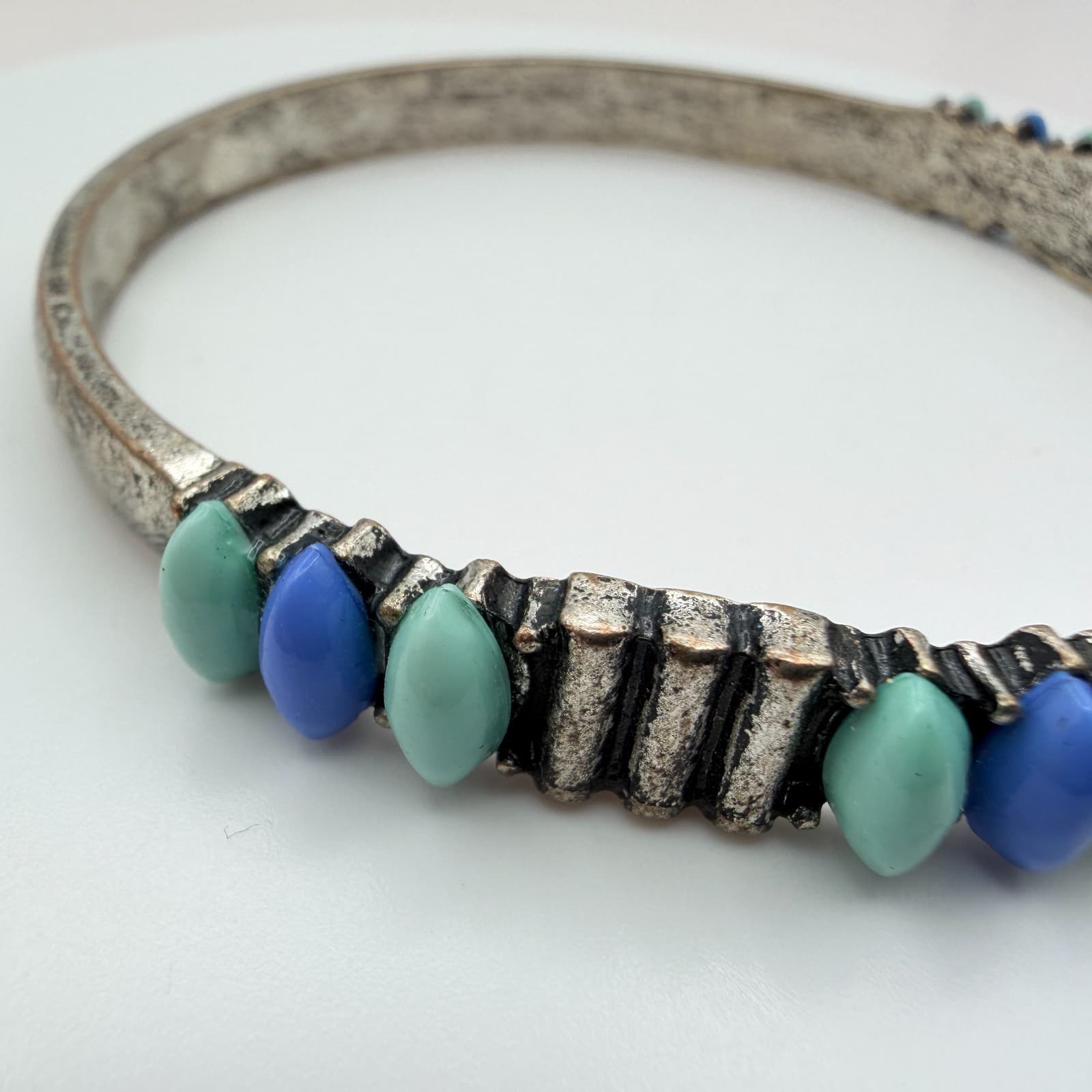 Vintage Y2K Silver Tone Beaded Bangle Bracelet Boho Women's Classic Jewelry - Thumbnail 5