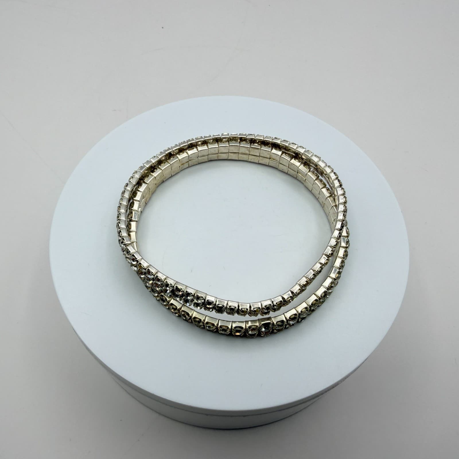 Vintage Y2K Silver Tone Double Strand Clear Rhinestone Bracelet Women's Jewelry - Thumbnail 6