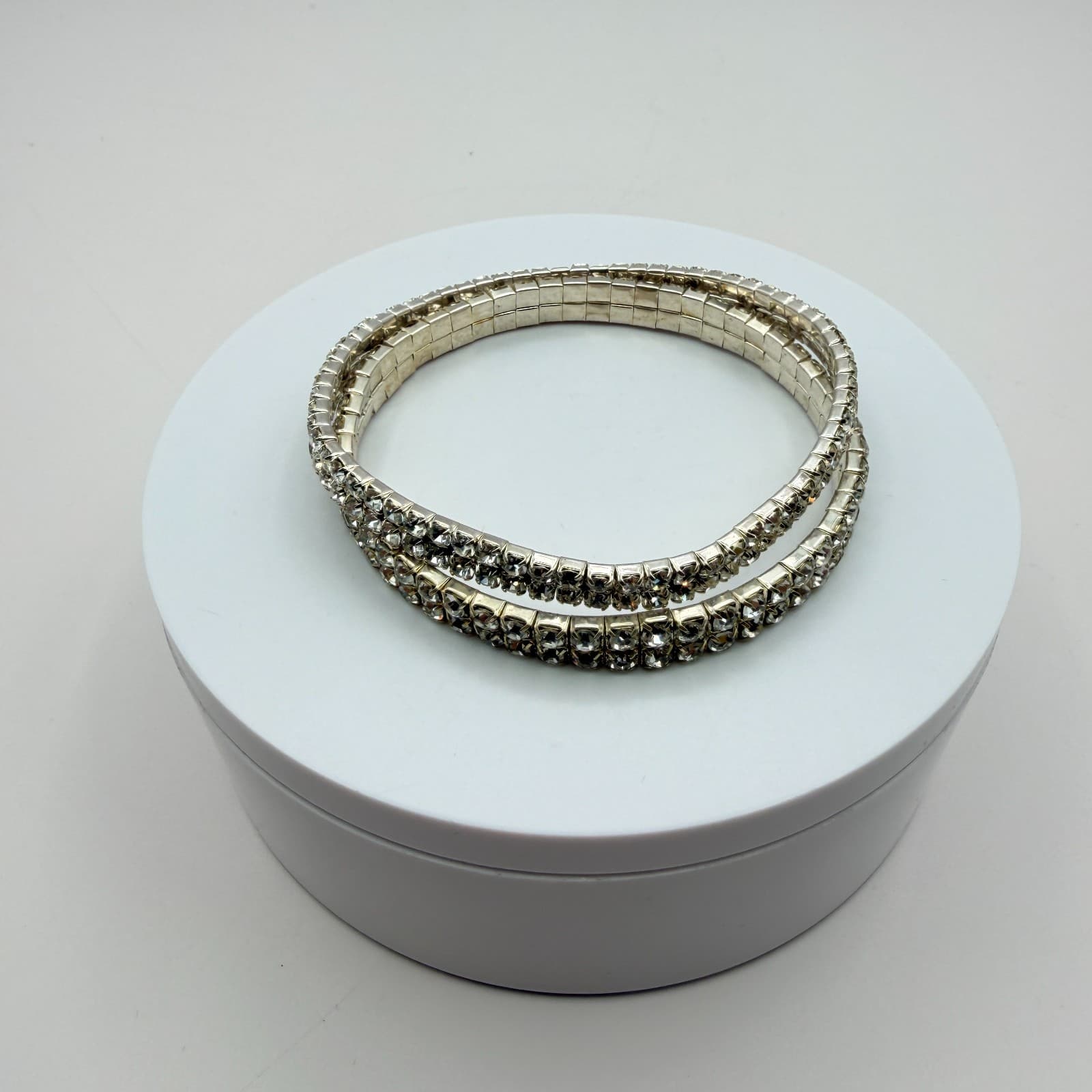 Vintage Y2K Silver Tone Double Strand Clear Rhinestone Bracelet Women's Jewelry - Thumbnail 2