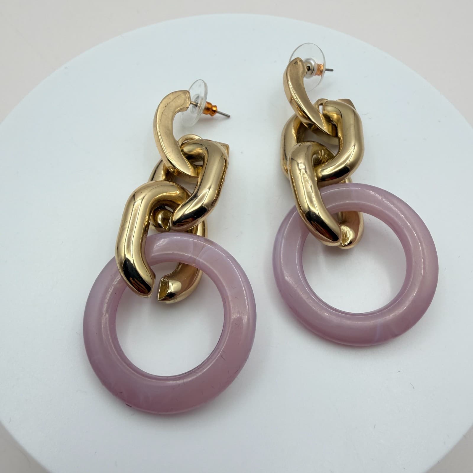 Vintage Y2K Gold Tone Chain Link Hoop Earrings Retro Women's Classic Jewelry - Thumbnail 3