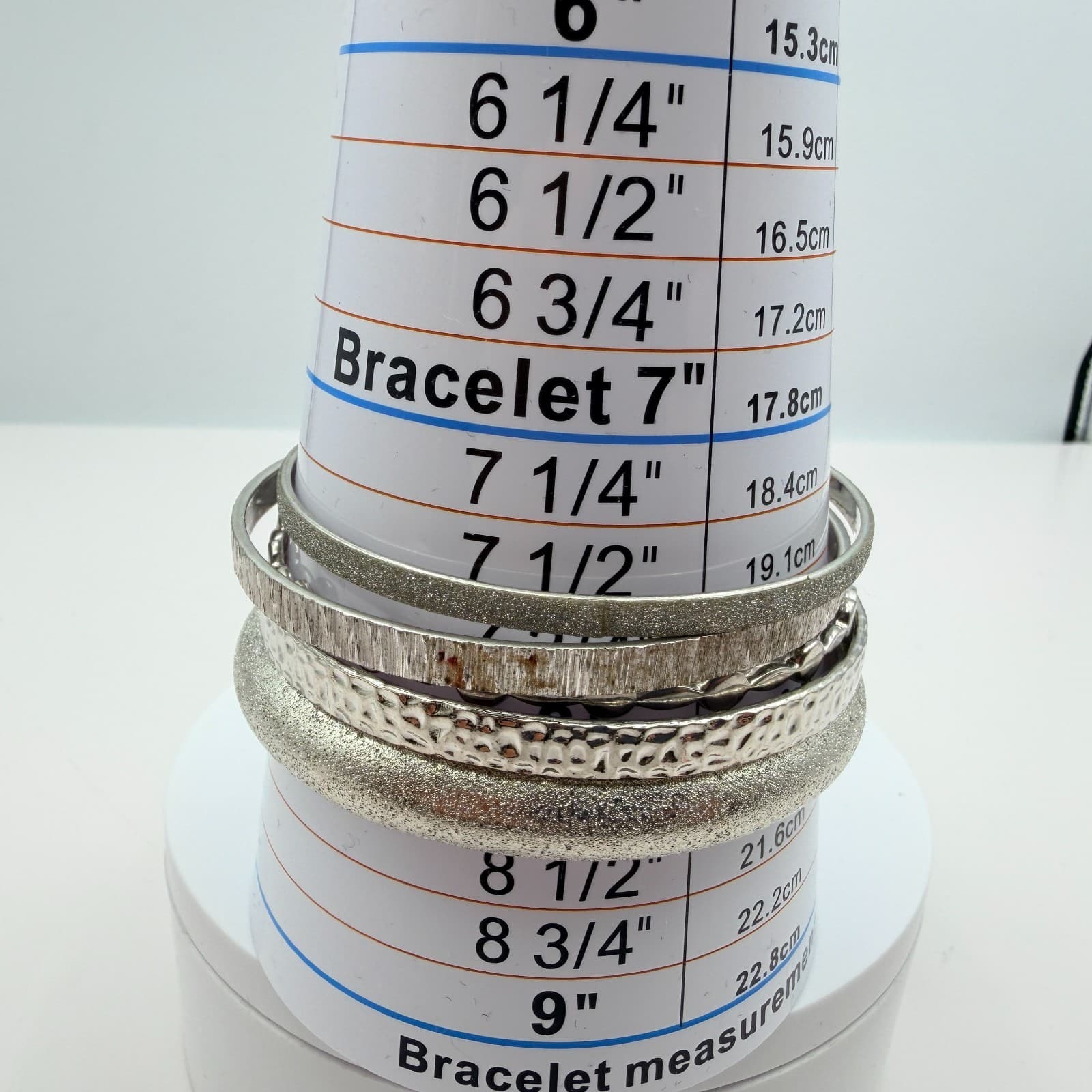 Vintage 90s Silver Tone Bangle Bracelet Set Women's Classic Fashion Jewelry - Thumbnail 9