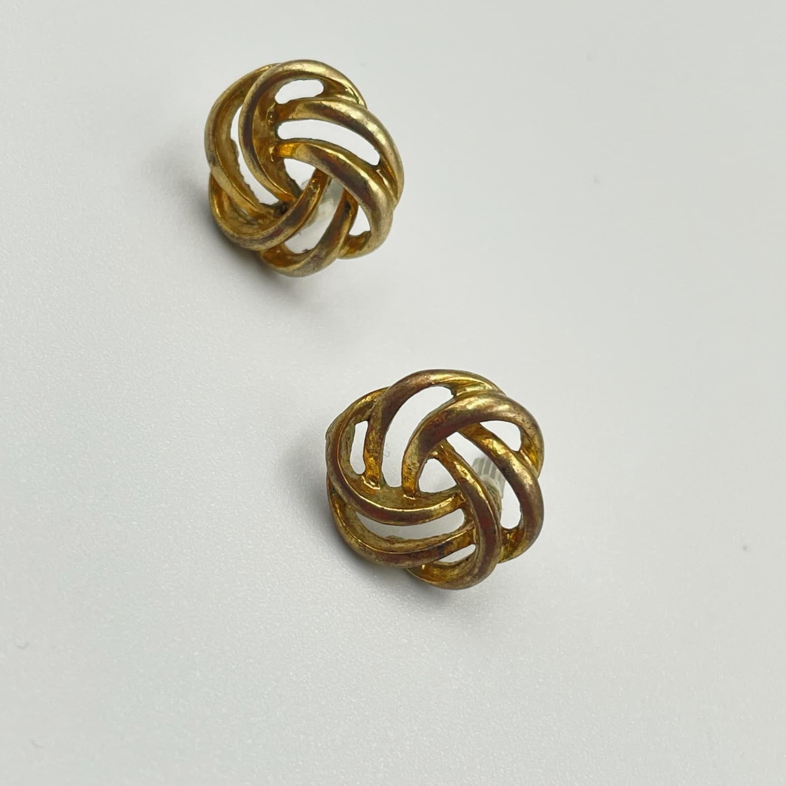 Vintage VTG Gold Tone Knot Stud Earrings Openwork Celtic Love Knot Style Pierced - Image 1