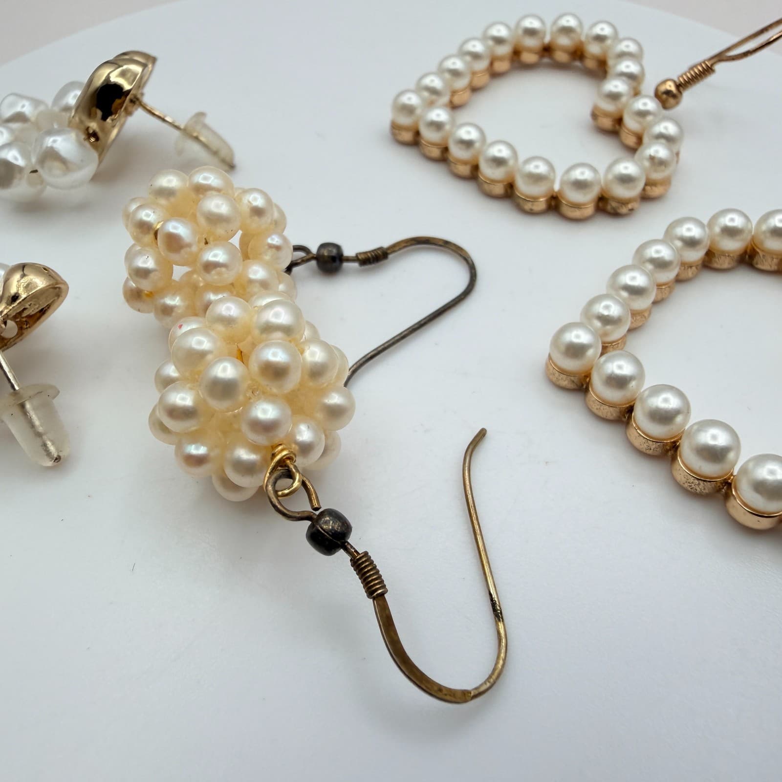 Vintage Y2K Gold Tone Faux Pearl Earring Lot Women's Classic Fashion Jewelry - Thumbnail 8