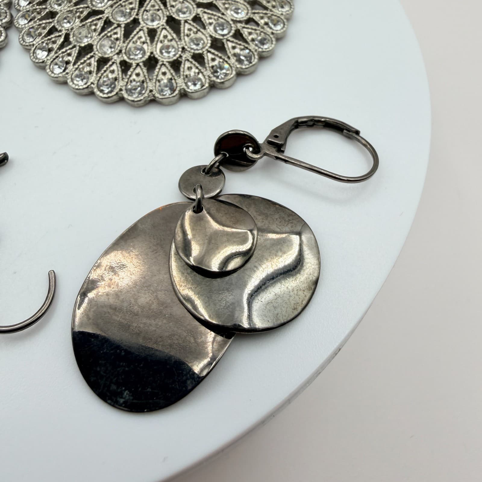 Vintage Y2K Silver Tone Clear Rhinestone Dangle Earrings Set Women's Jewelry - Thumbnail 6