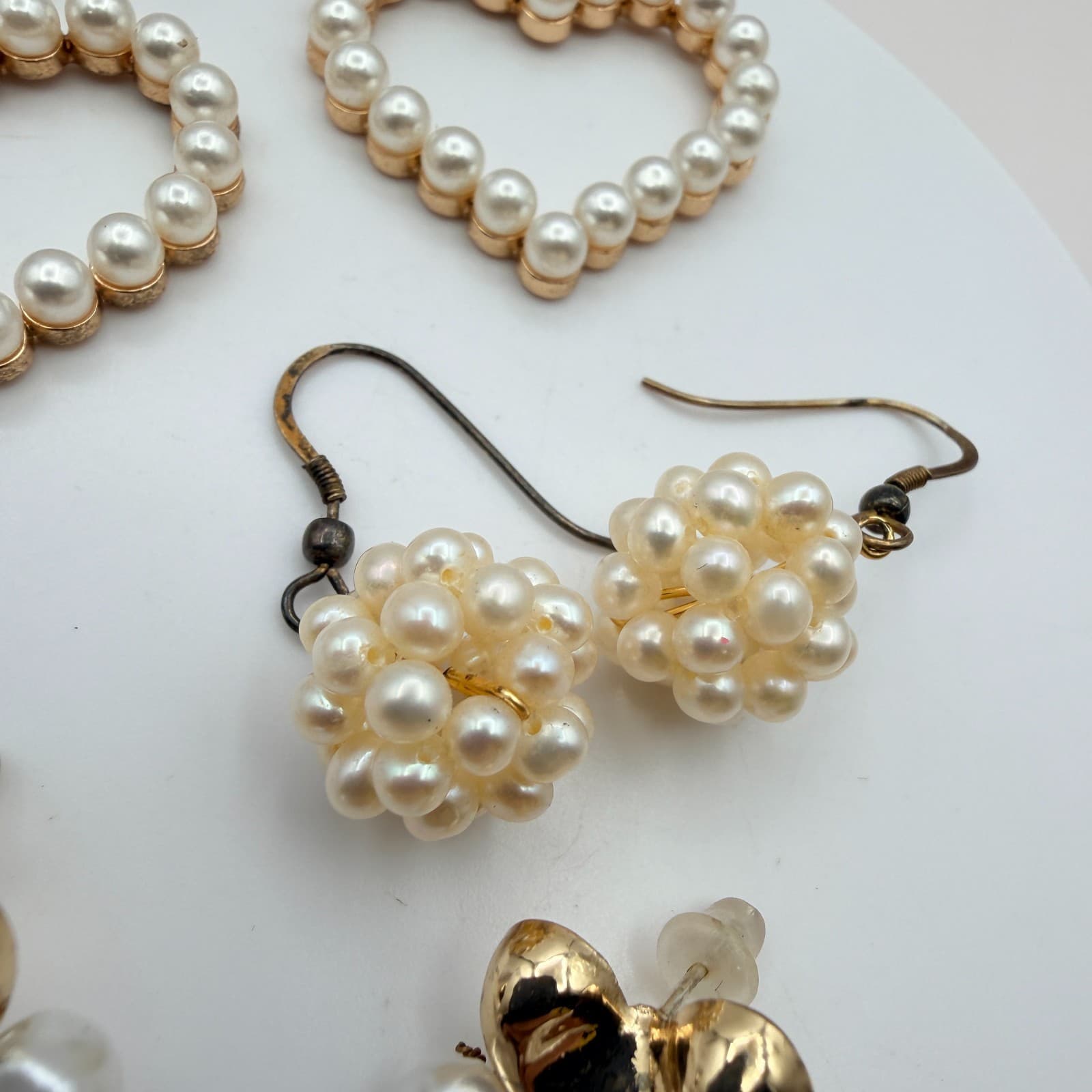 Vintage Y2K Gold Tone Faux Pearl Earring Lot Women's Classic Fashion Jewelry - Thumbnail 4