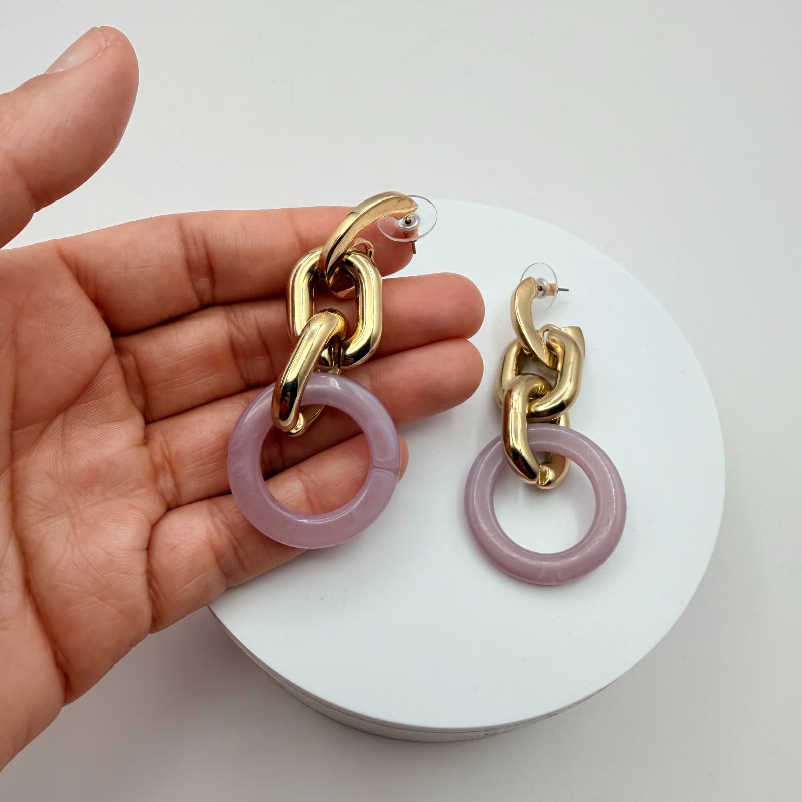 Vintage Y2K Gold Tone Chain Link Hoop Earrings Retro Women's Classic Jewelry - Thumbnail 6