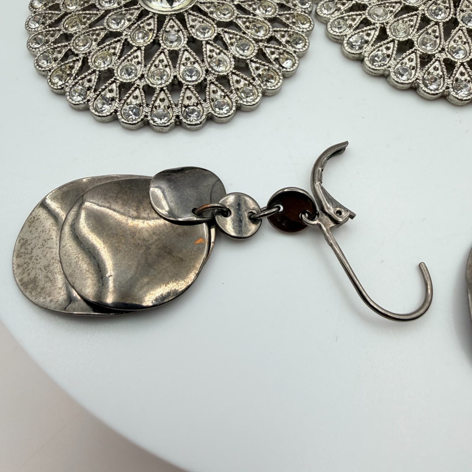 Vintage Y2K Silver Tone Clear Rhinestone Dangle Earrings Set Women's Jewelry - Thumbnail 7