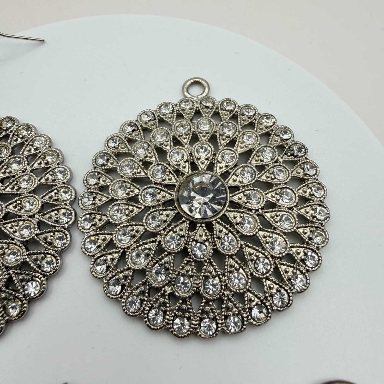 Vintage Y2K Silver Tone Clear Rhinestone Dangle Earrings Set Women's Jewelry - Thumbnail 9