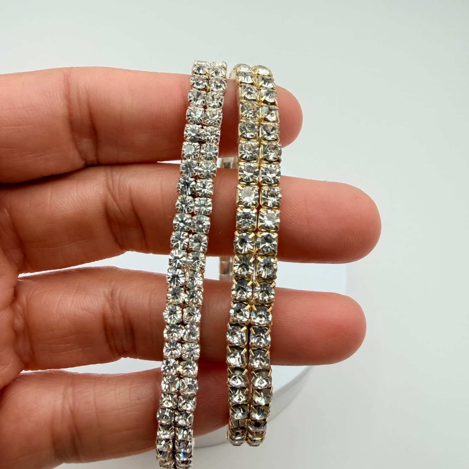 Vintage Y2K Silver Tone Double Strand Clear Rhinestone Bracelet Women's Jewelry - Thumbnail 9