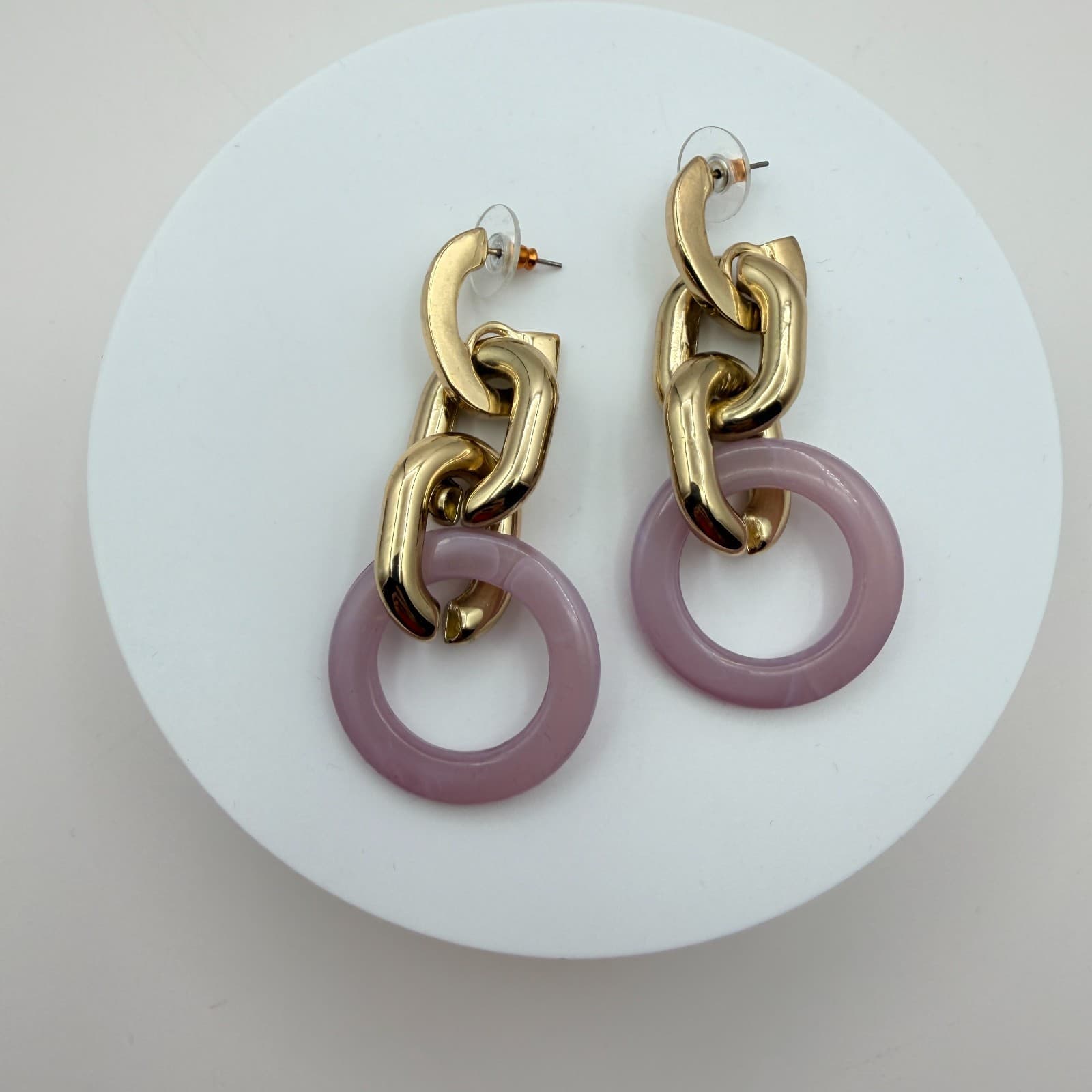 Vintage Y2K Gold Tone Chain Link Hoop Earrings Retro Women's Classic Jewelry - Thumbnail 2