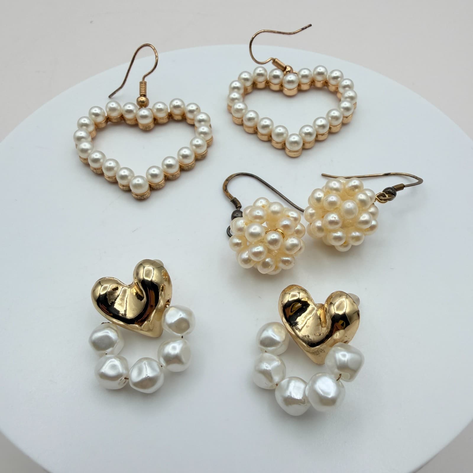 Vintage Y2K Gold Tone Faux Pearl Earring Lot Women's Classic Fashion Jewelry - Thumbnail 2