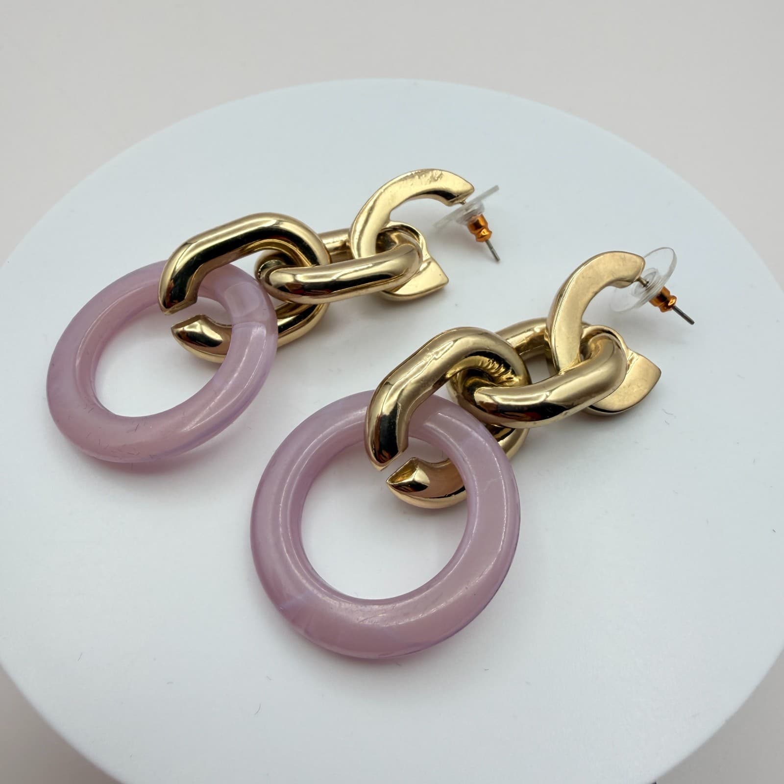 Vintage Y2K Gold Tone Chain Link Hoop Earrings Retro Women's Classic Jewelry - Thumbnail 5