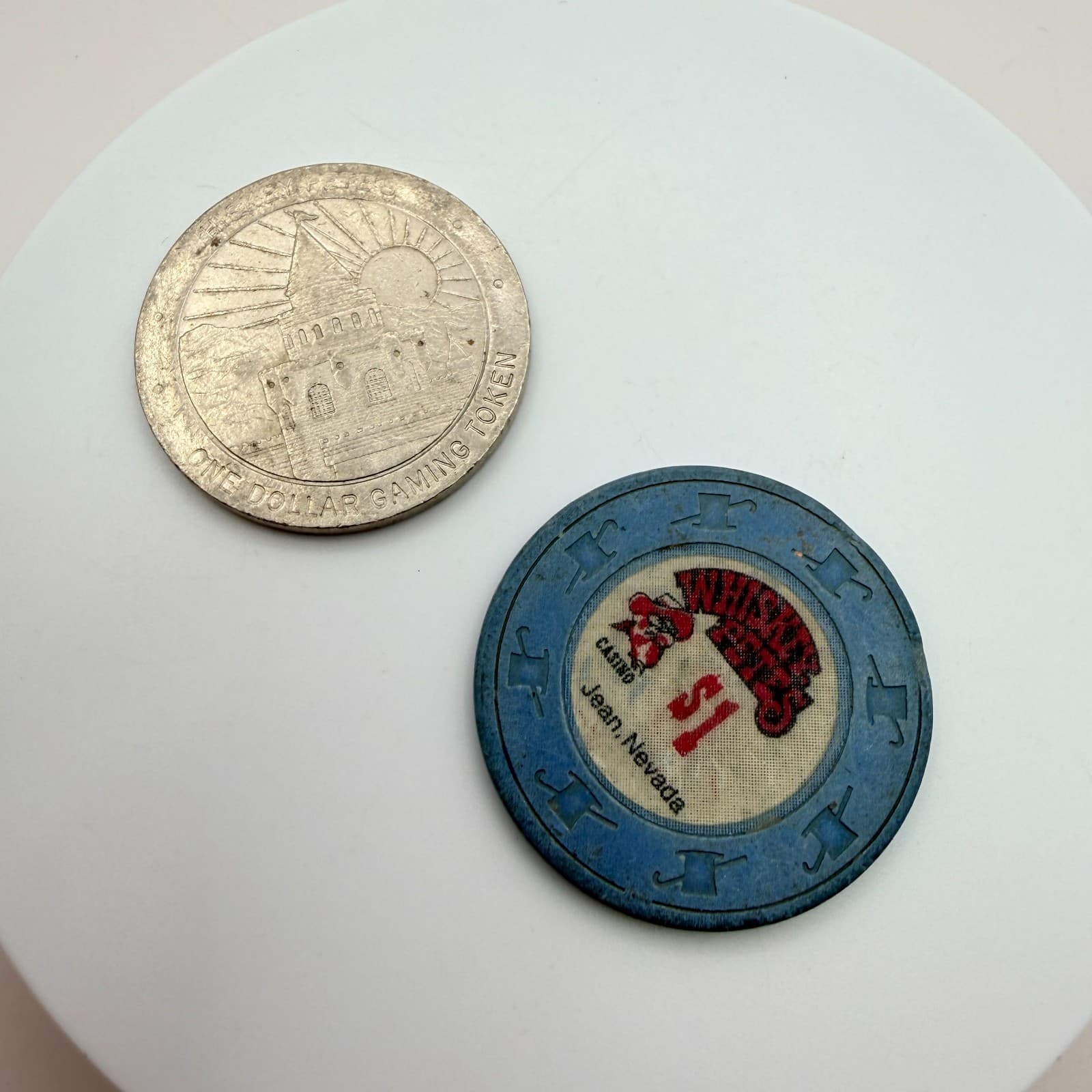 VTG 90s Whiskey Pete's Casino Jean Nevada $1 Gaming Token Blue Poker Chip Set - Thumbnail 3