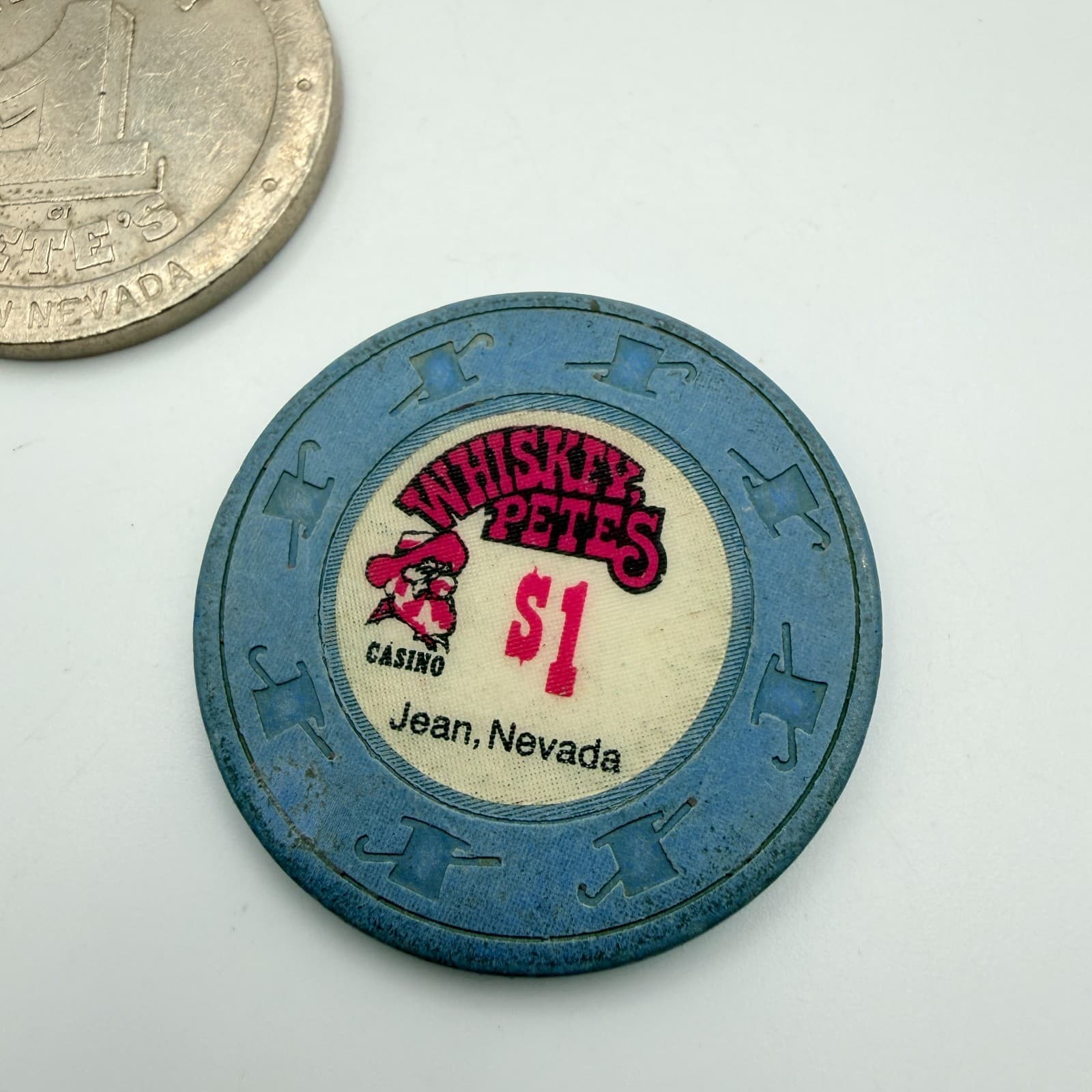 VTG 90s Whiskey Pete's Casino Jean Nevada $1 Gaming Token Blue Poker Chip Set - Thumbnail 6