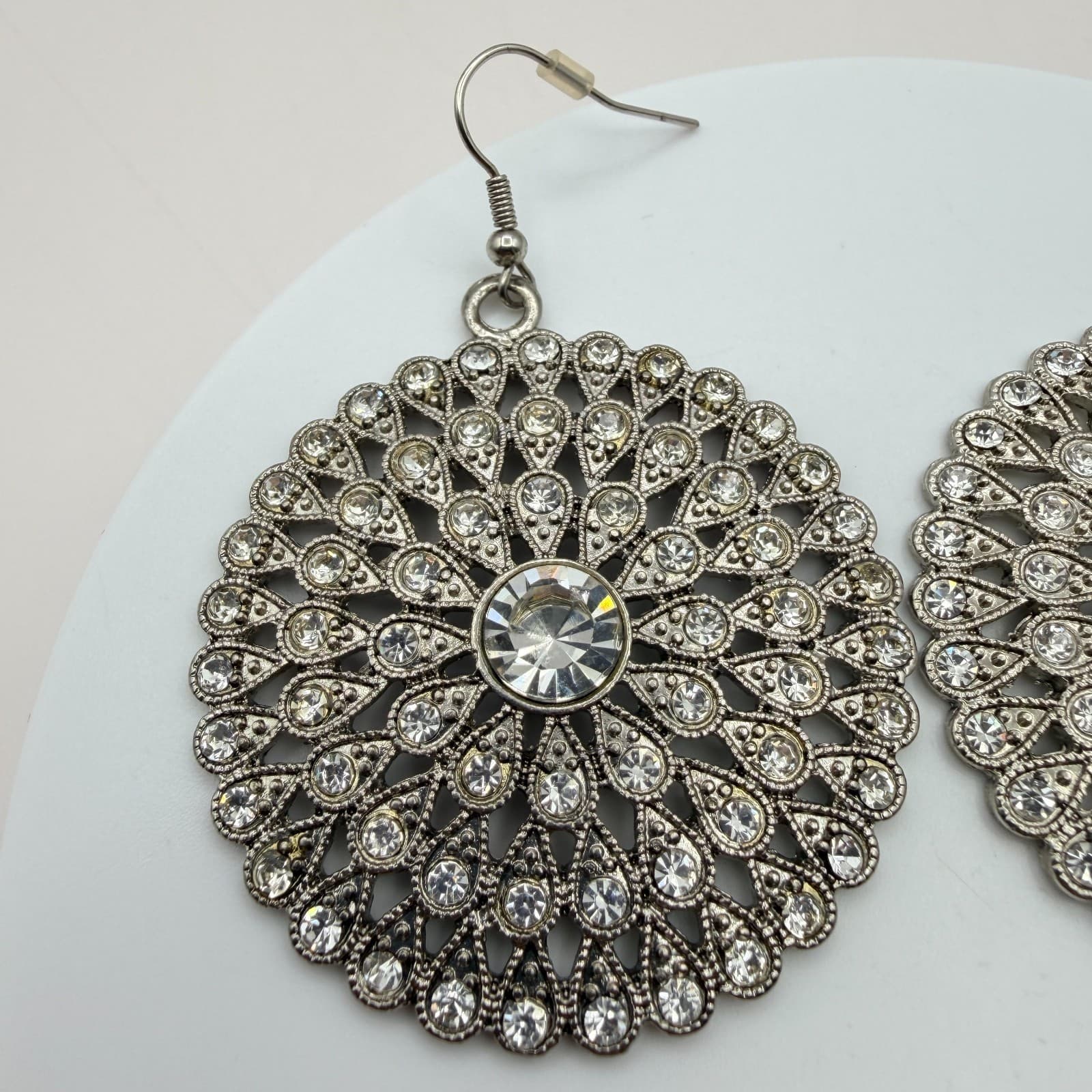 Vintage Y2K Silver Tone Clear Rhinestone Dangle Earrings Set Women's Jewelry - Thumbnail 8