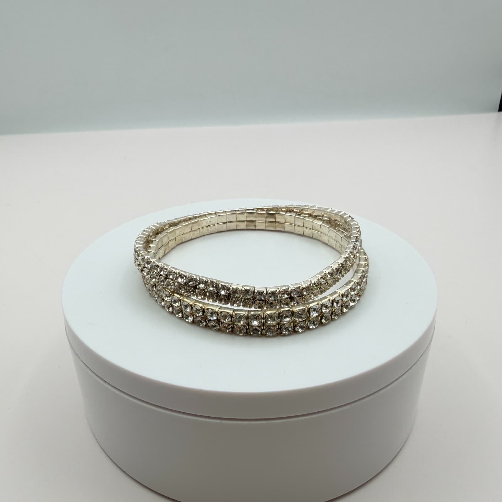 Vintage Y2K Silver Tone Double Strand Clear Rhinestone Bracelet Women's Jewelry - Thumbnail 8