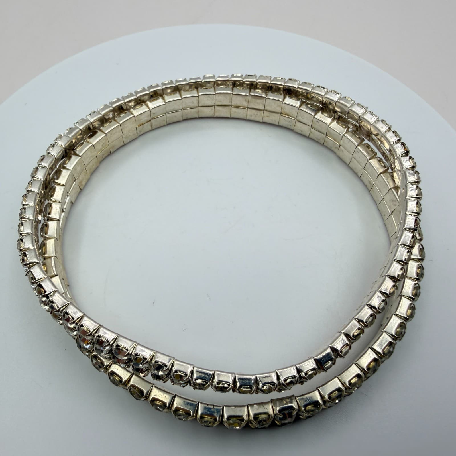 Vintage Y2K Silver Tone Double Strand Clear Rhinestone Bracelet Women's Jewelry - Thumbnail 7